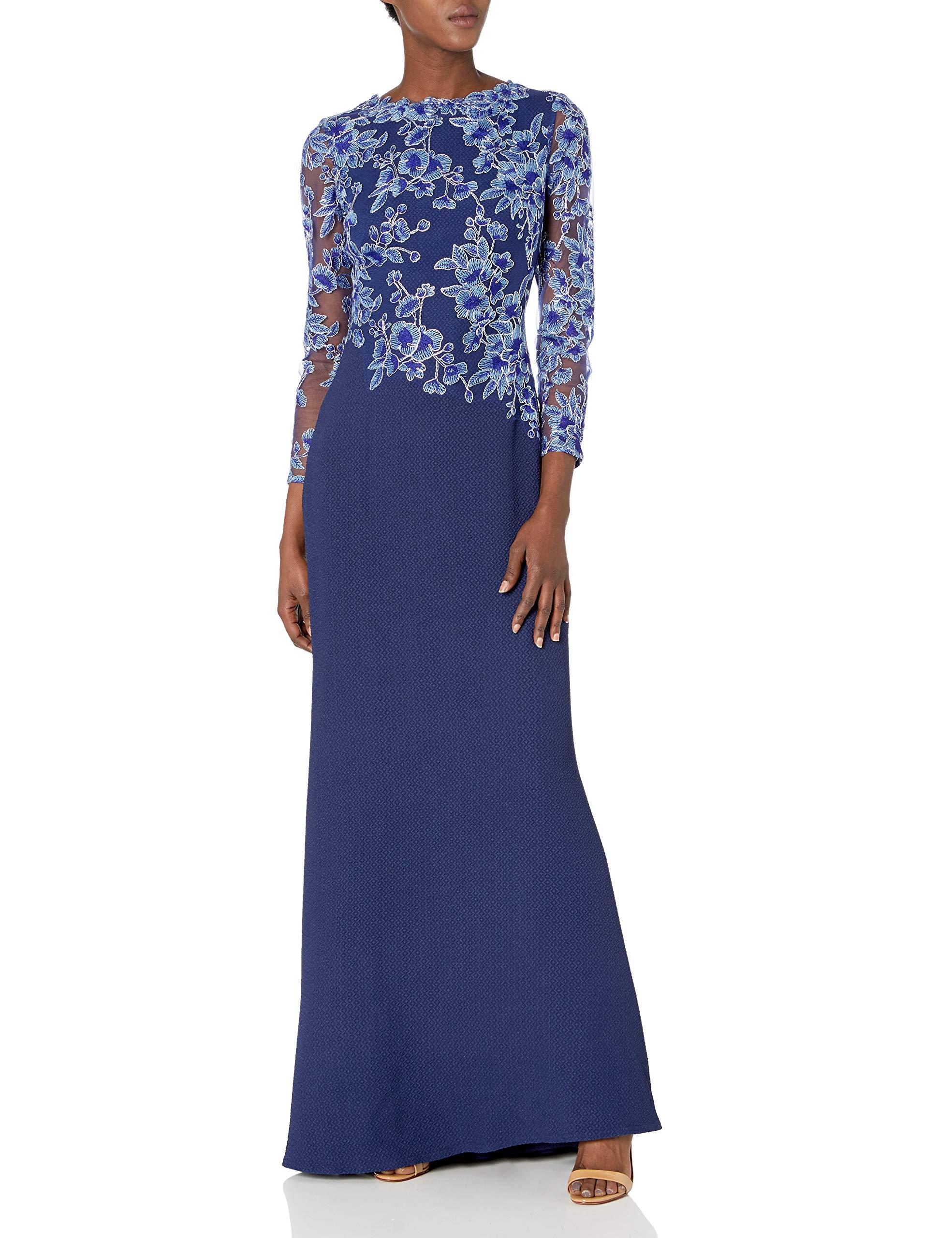 tadashi shoji lace bodice crepe gown