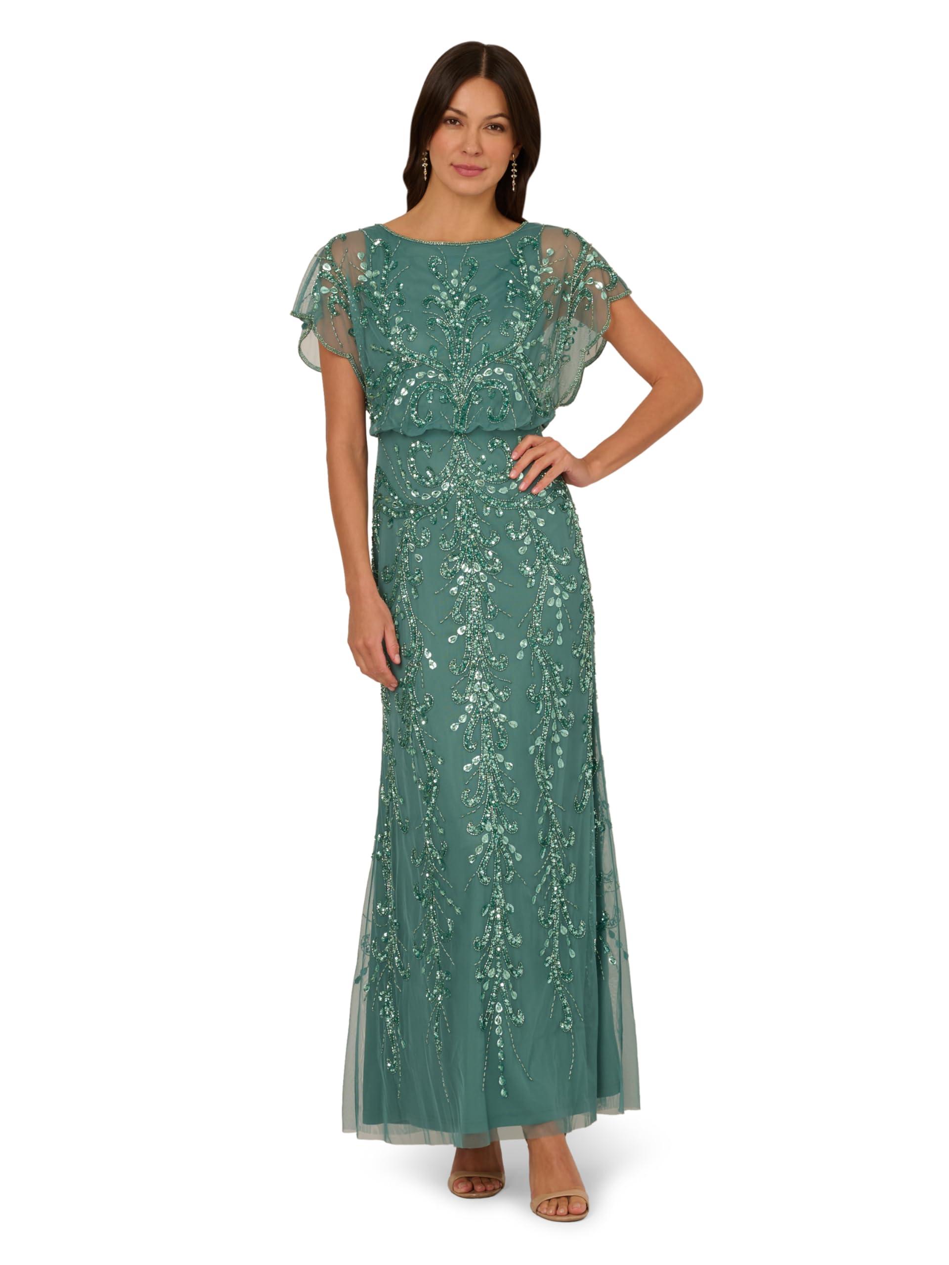 Adrianna Papell Beaded Blouson Long Dress in Green | Lyst