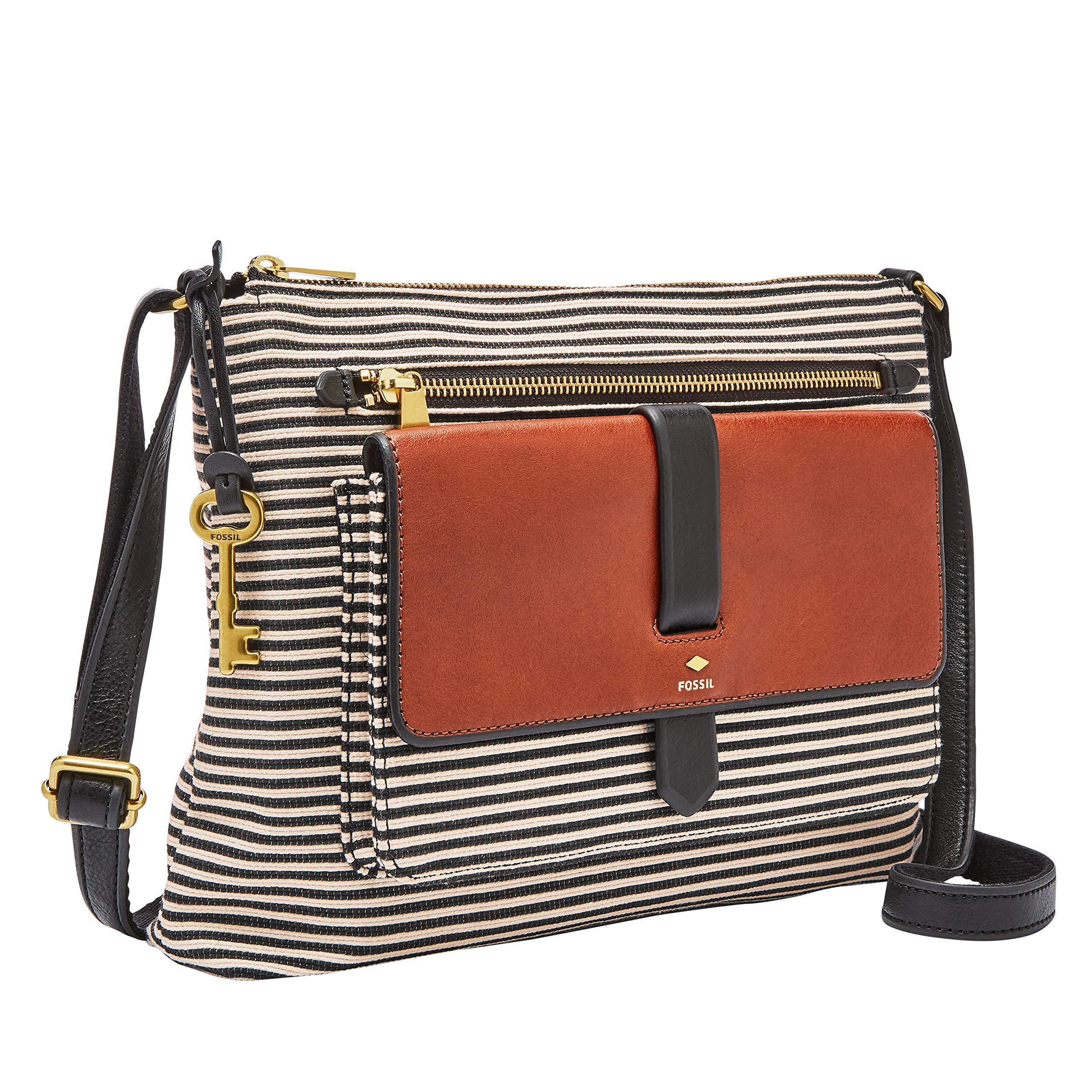 Fossil Kinley Fabric Crossbody Handbag in Black Stripe (Black) Save