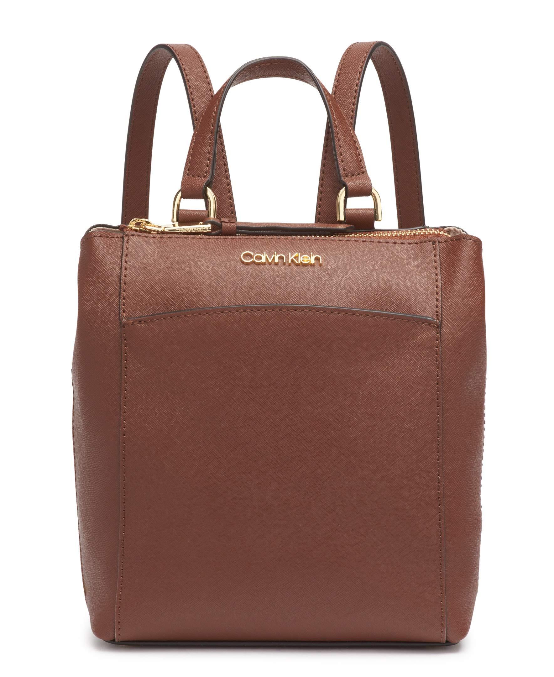 Calvin Klein Hayden Topzip Leather Backpack in Walnut (Brown) Save