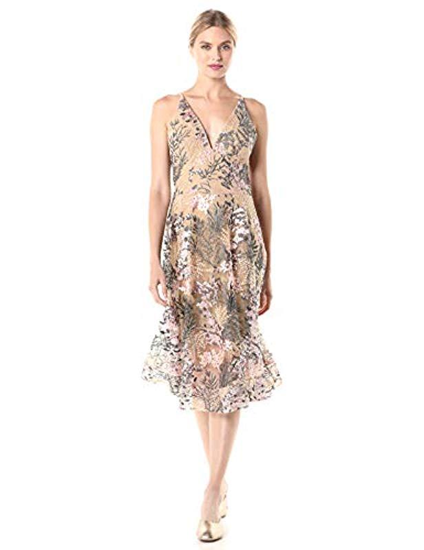 Dress the Population Audrey Spaghetti Strap Midi A-line 3d Floral Dress in  Pink | Lyst