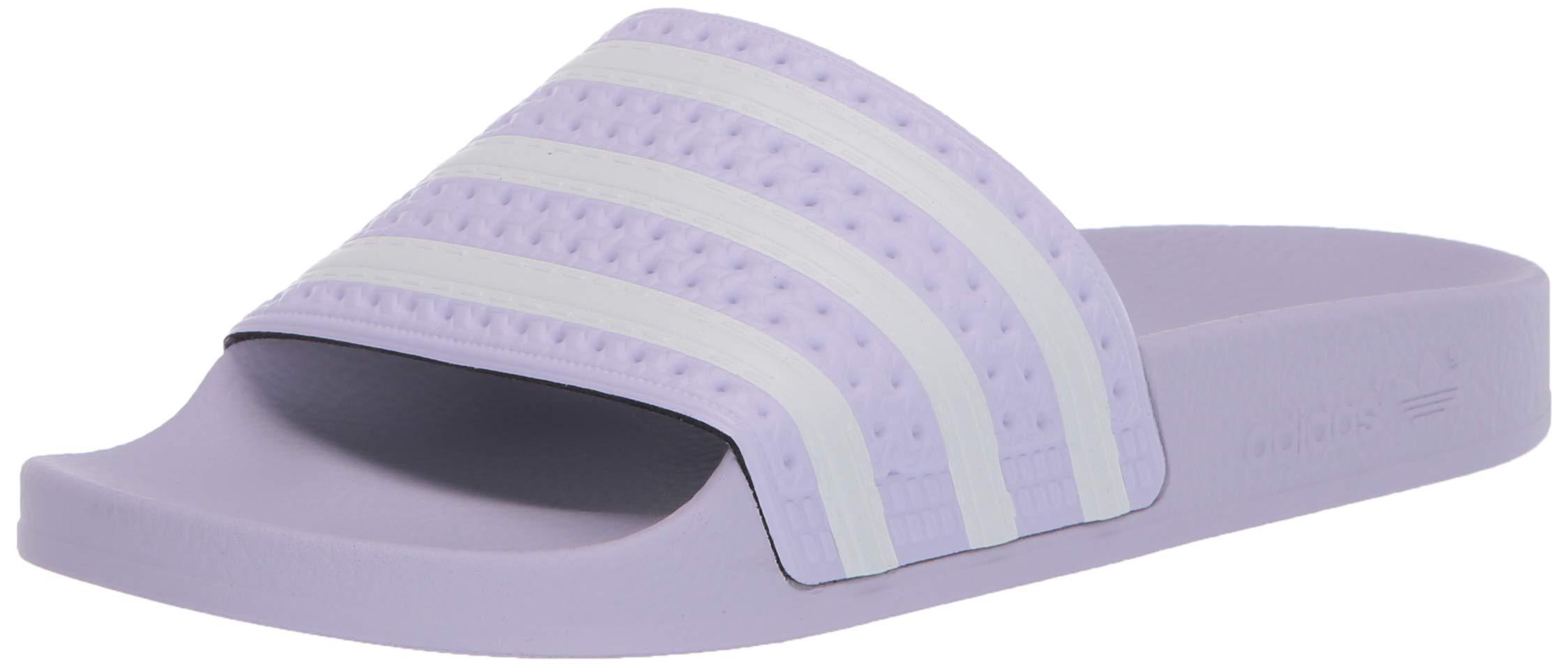 purple adidas flip flops