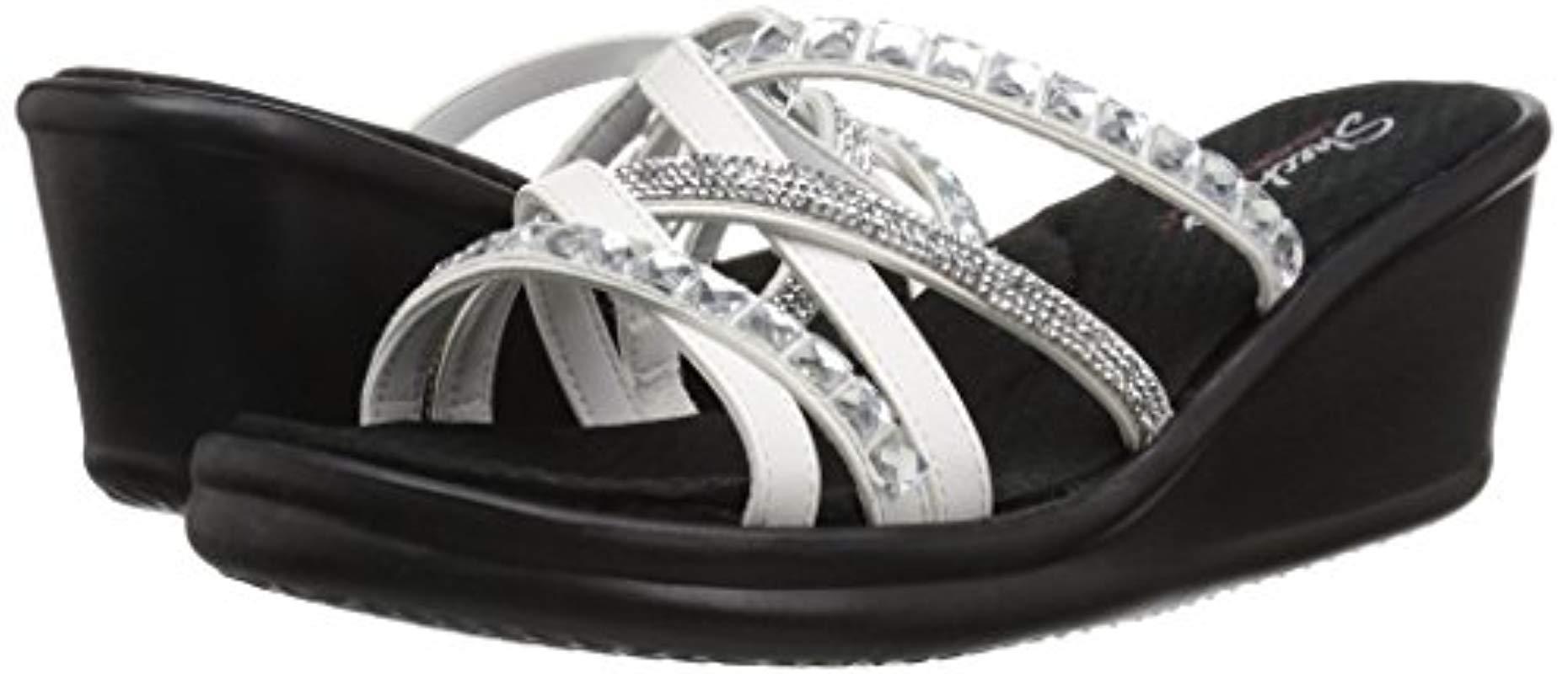 Skechers Rumblers-glass Flowers-rhinestone Multi-strap Slide Wedge Sandal in White - Lyst