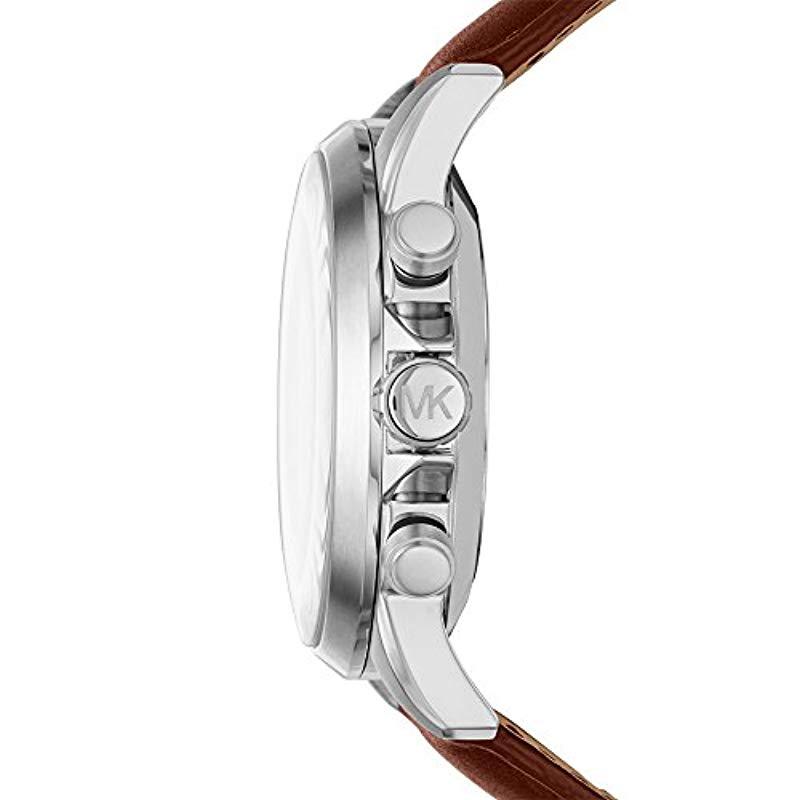 michael kors men's silvertone leather strap gage hybrid smart watch