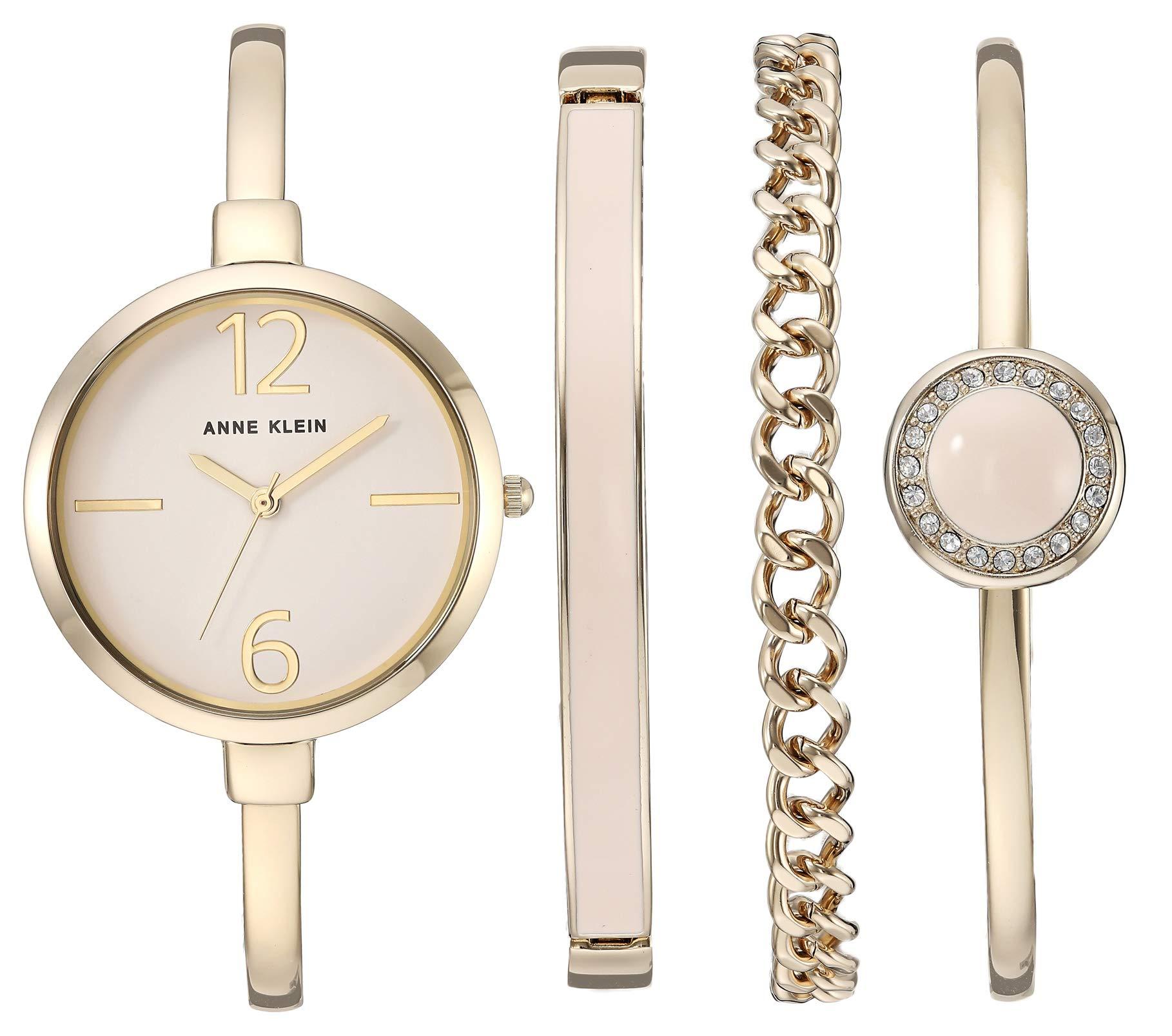 Anne Klein Ak/3290lpst Gold-tone Bangle Watch And Premium Crystal Accented  Bracelet Set in Gold/Pink (Metallic) - Lyst
