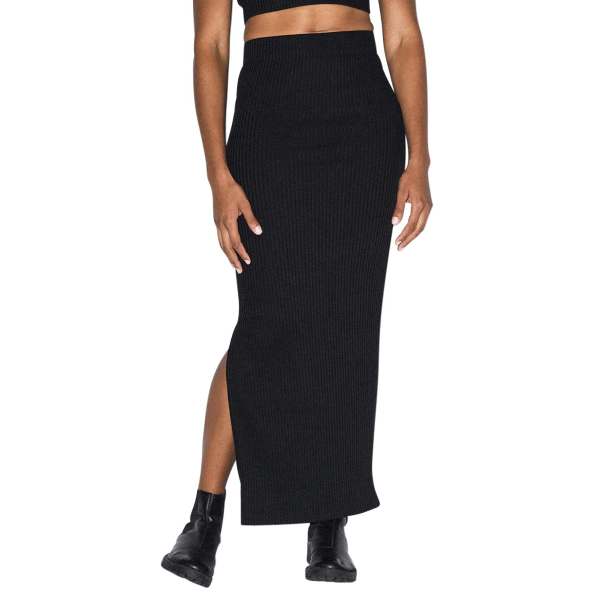 American Apparel Cotton Thick Rib Maxi Skirt in Black - Lyst