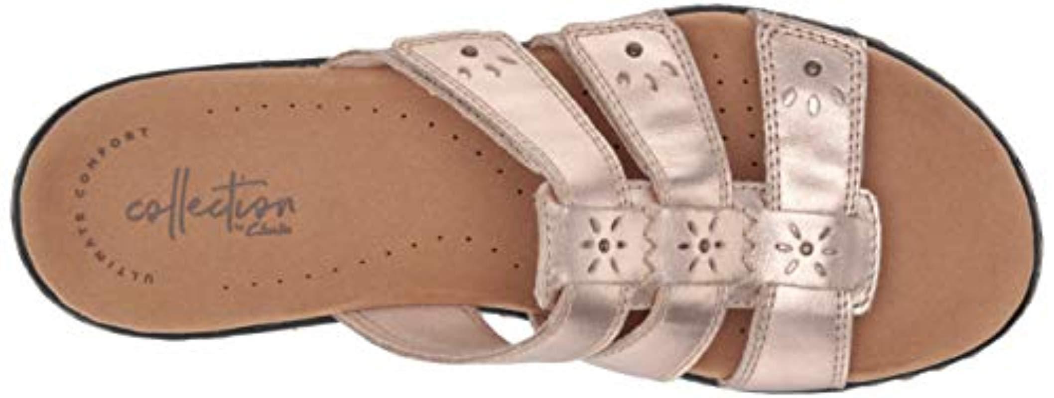 Clarks Rose Gold Leather Leisa Spring Triple Strap Slide Sandal New