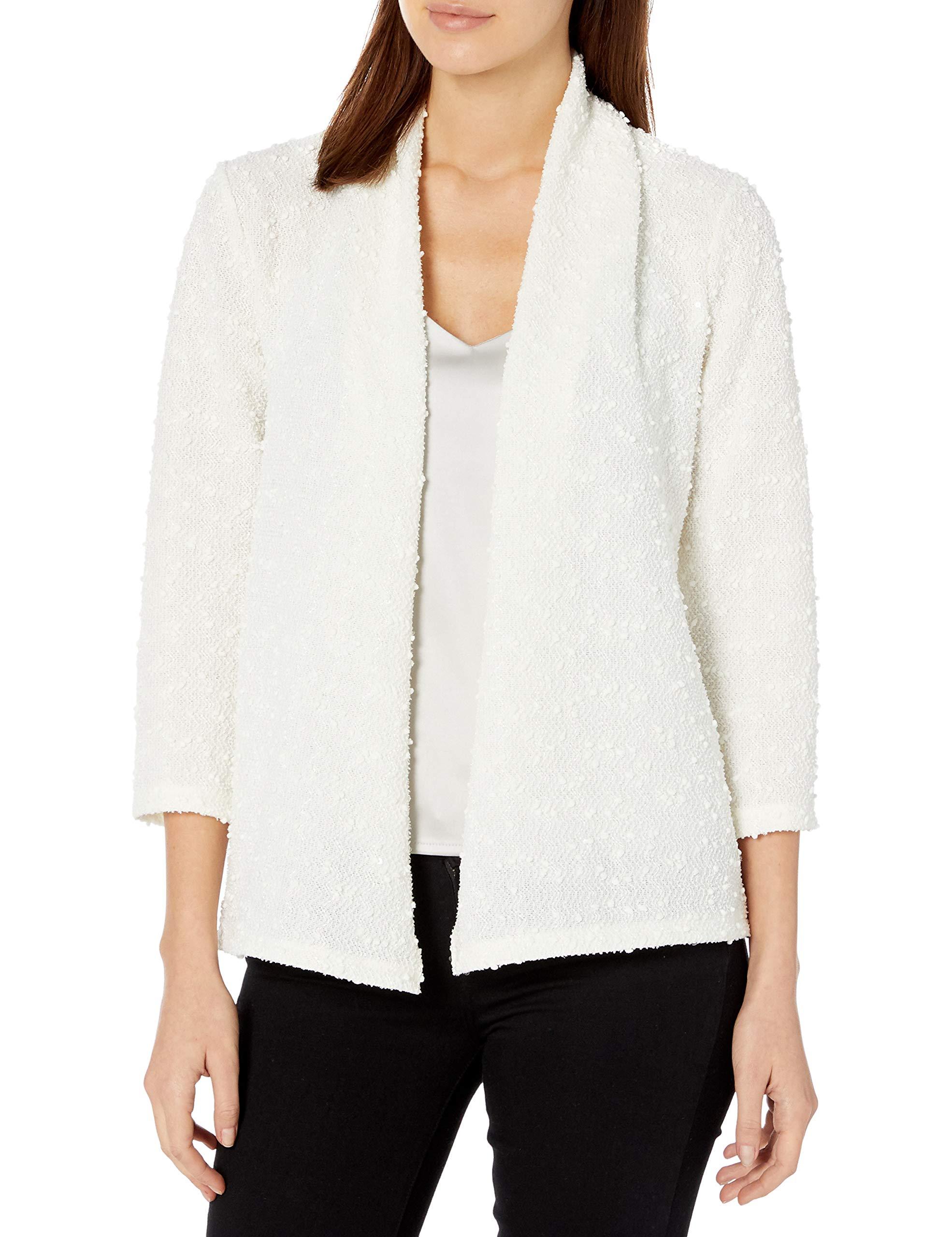 Kasper 3/4 Sleeve Open Front Sequin Cardigan in Vanilla Ice (White) Lyst