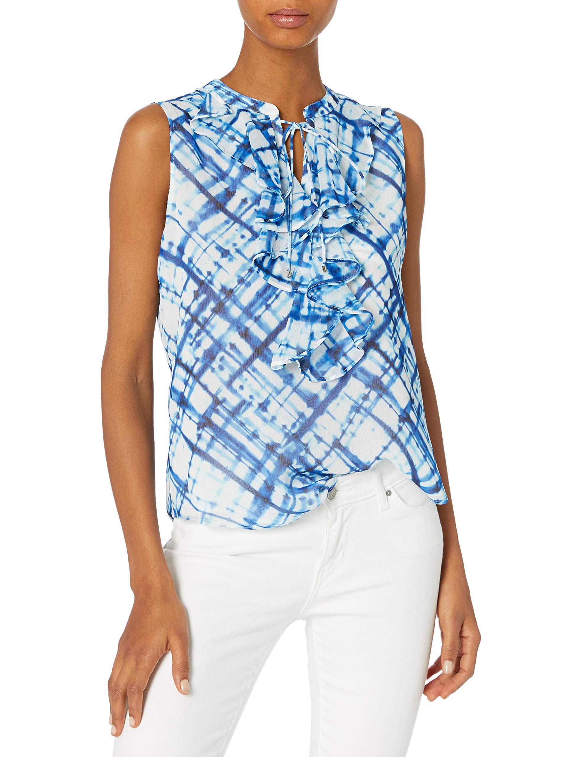 Tommy Hilfiger Tie Dye Ruffle Front Sleeveless Woven Top Blouse in Blue ...