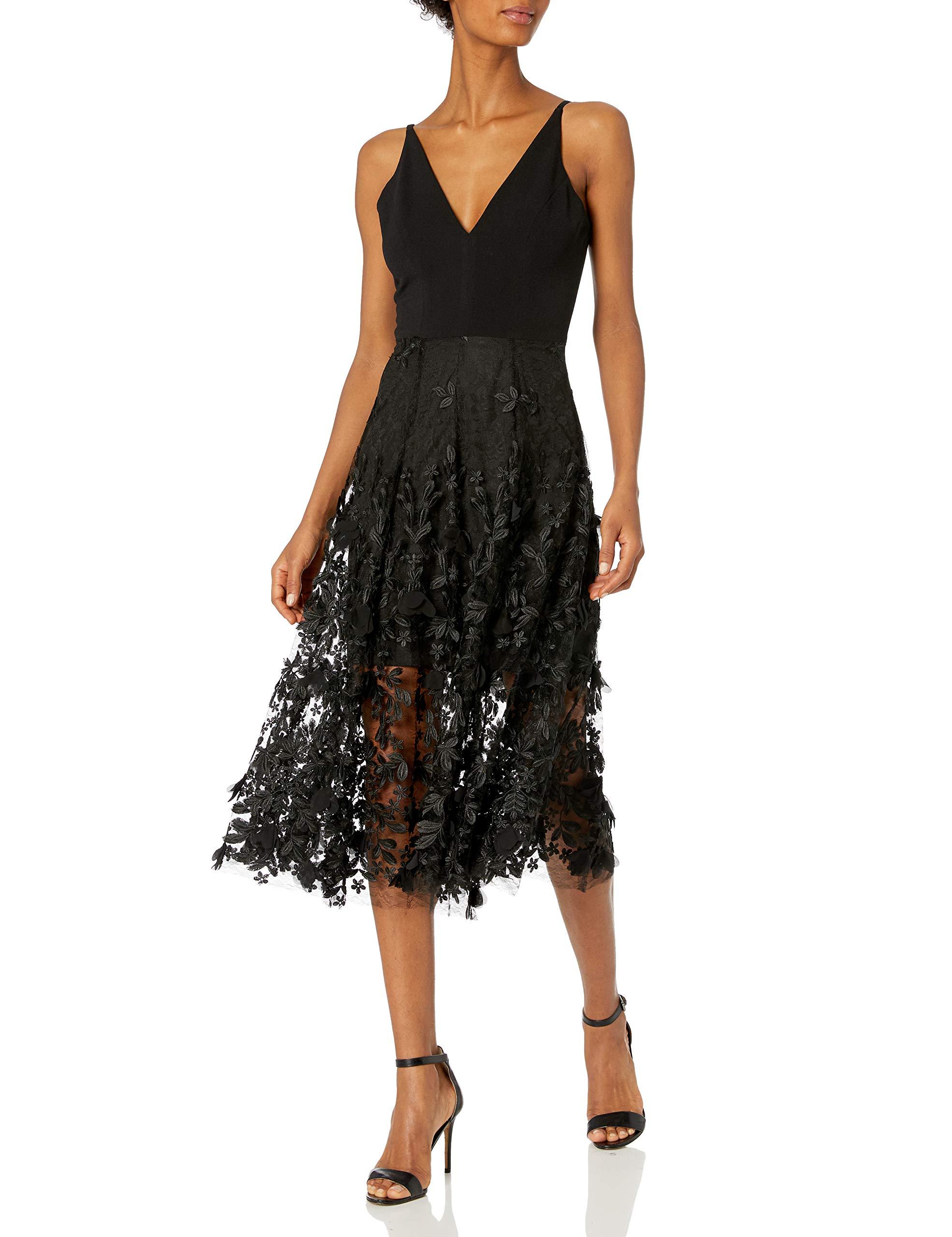 Dress the Population Darleen Sleeveless 3d Floral Fit & Flare Midi Dress in Black | Lyst