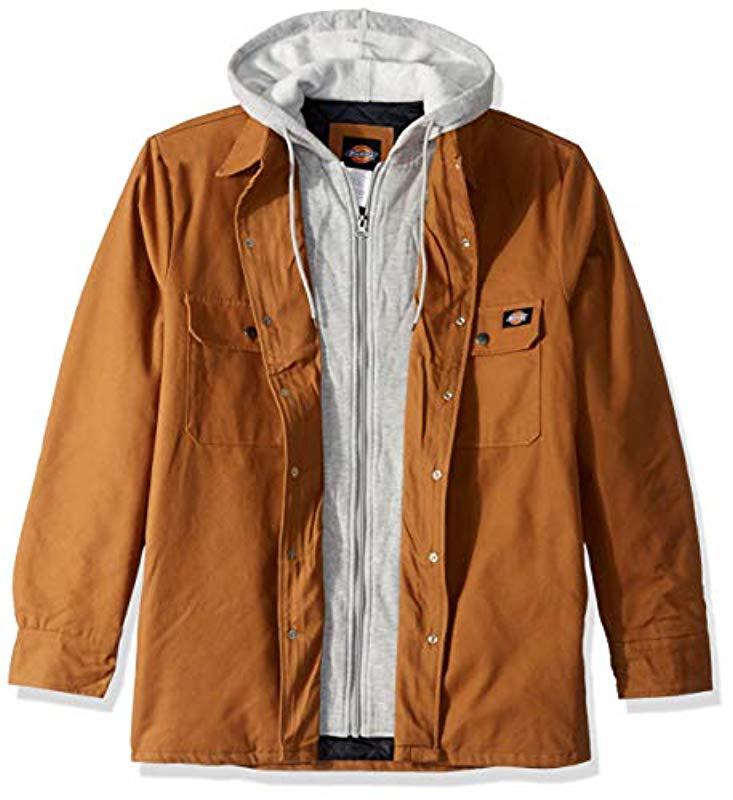 dickies men's relaxed fit hooded duck quilted shirt jacket big