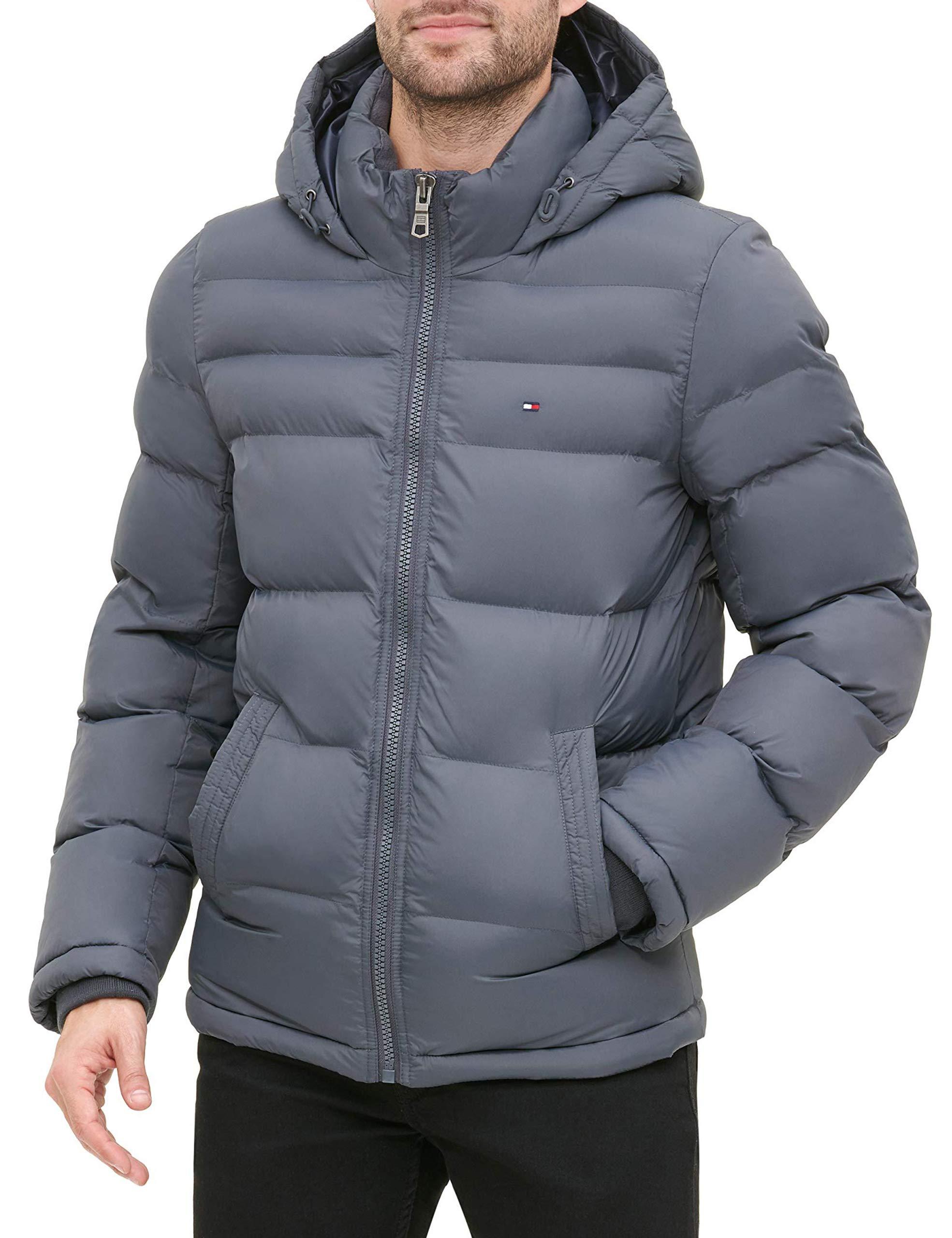 Tommy Hilfiger Synthetic Classic Hooded Puffer Jacket in Charcoal (Gray