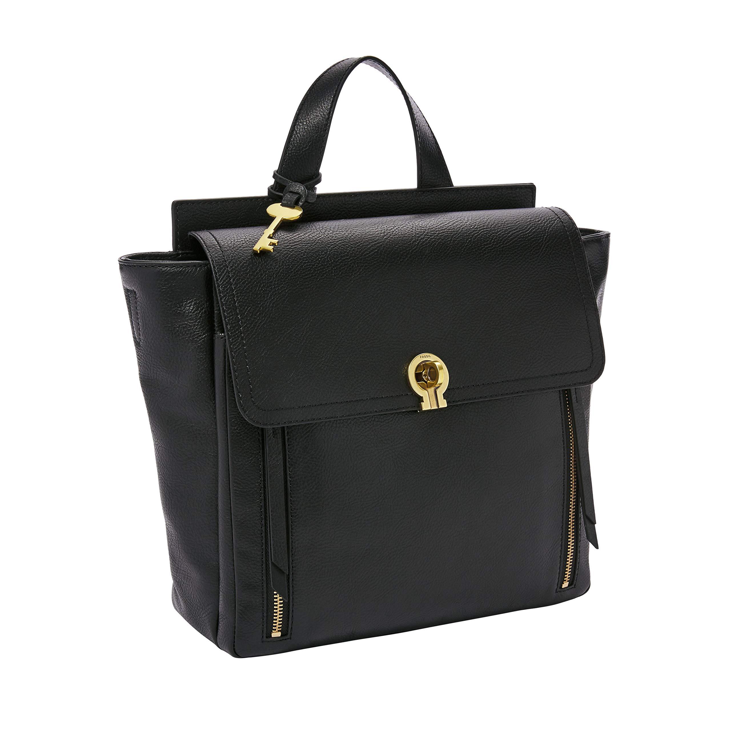 fossil black leather backpack