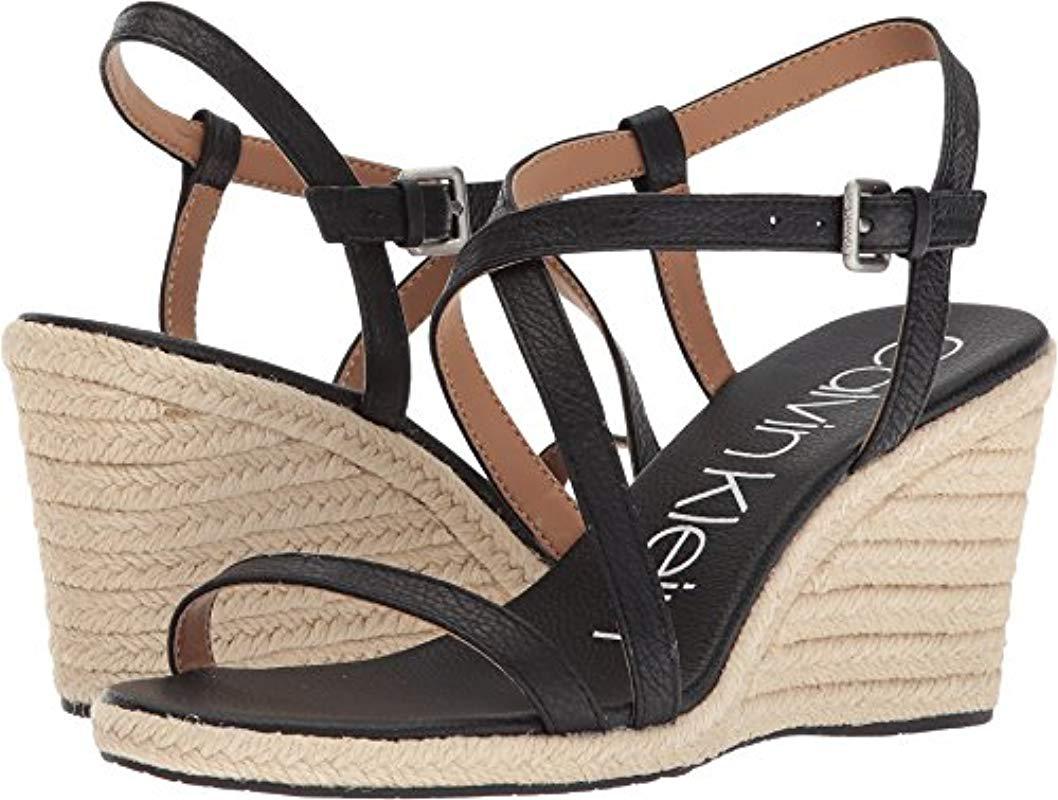 Calvin Klein Leather Bellemine Espadrille Wedge Sandal in Black Leather (Black) - Save 65% - Lyst