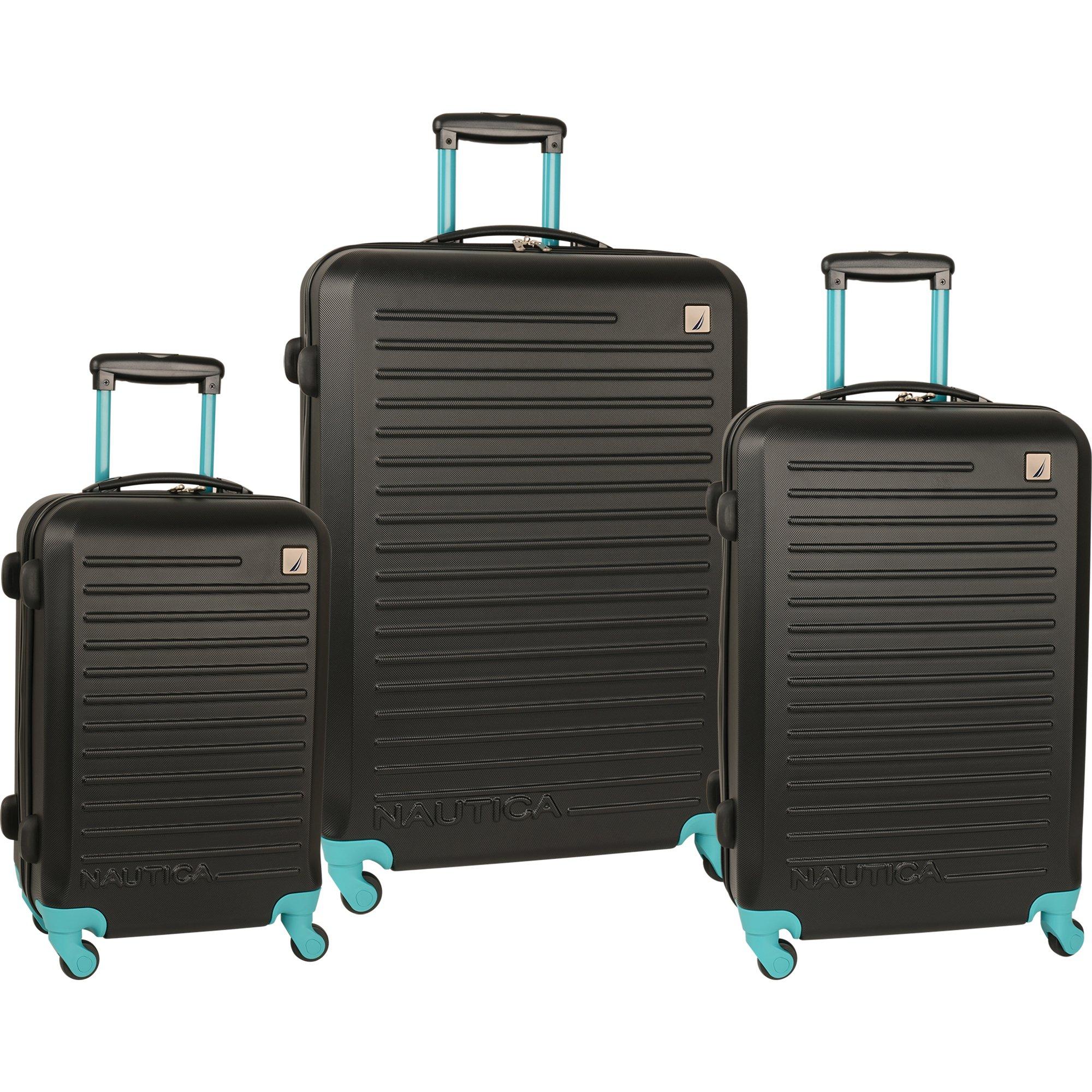 Nautica 3 Piece Hardside 4-Wheeled Luggage Set, Silver/Black/Empire Yellow