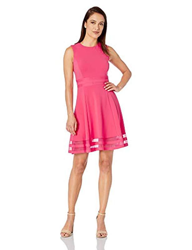 Lyst Calvin Klein Petite Sleeveless Fit And Flare Dress With Sheer