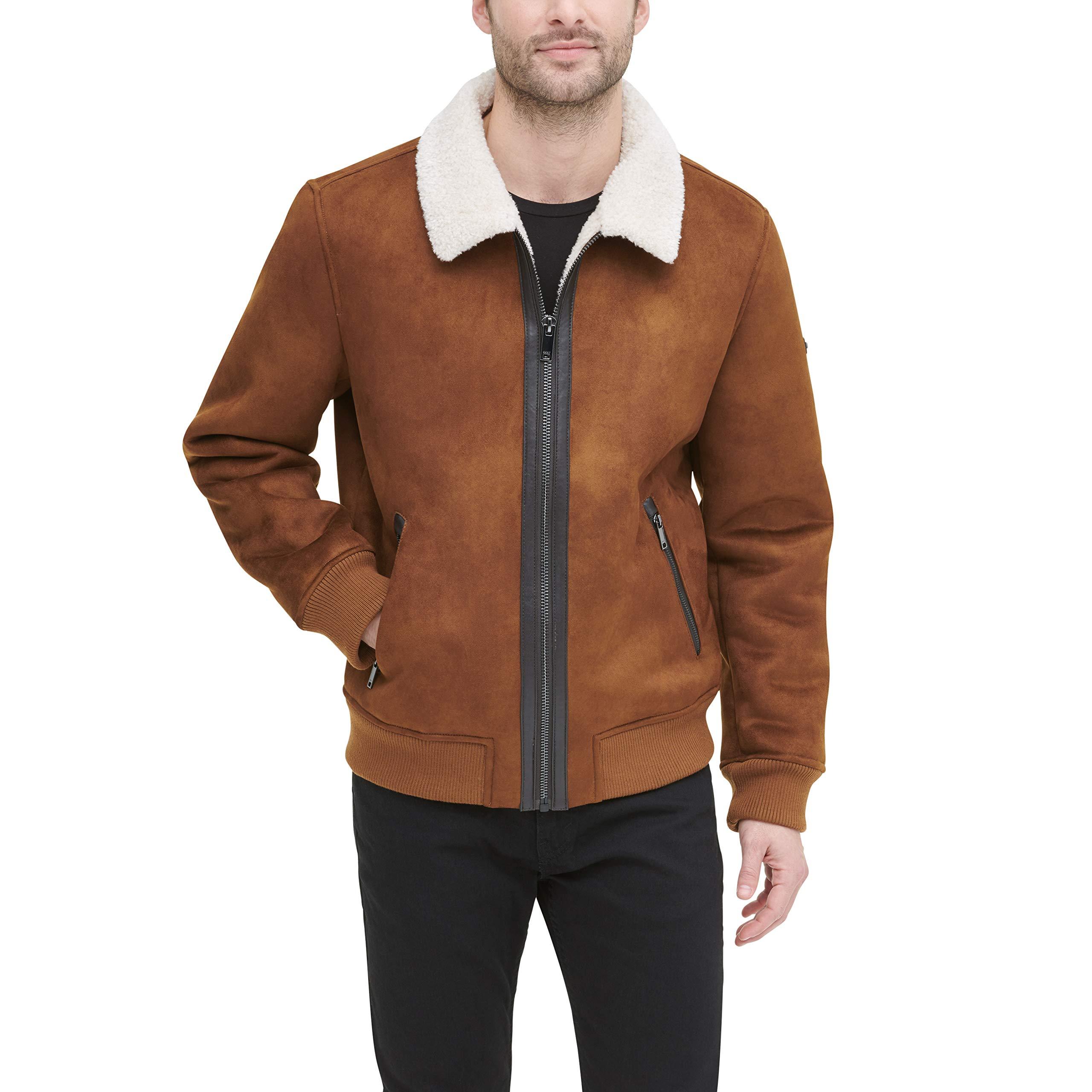 DKNY Faux Shearling Bomber Jacket With Faux Fur Collar ...