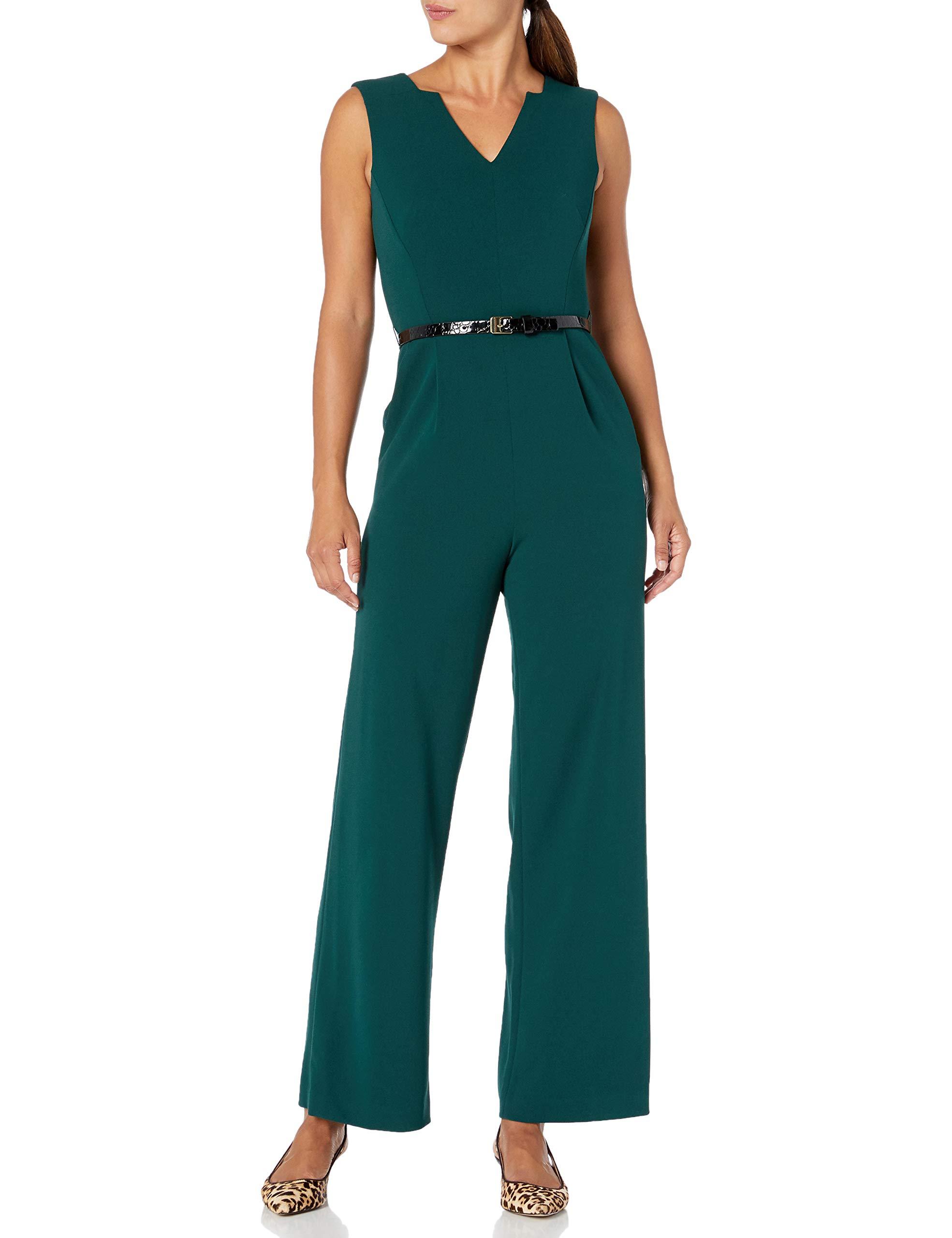 Calvin Klein Sleeveless Jumpsuit With Notch V Neckline in Green | Lyst