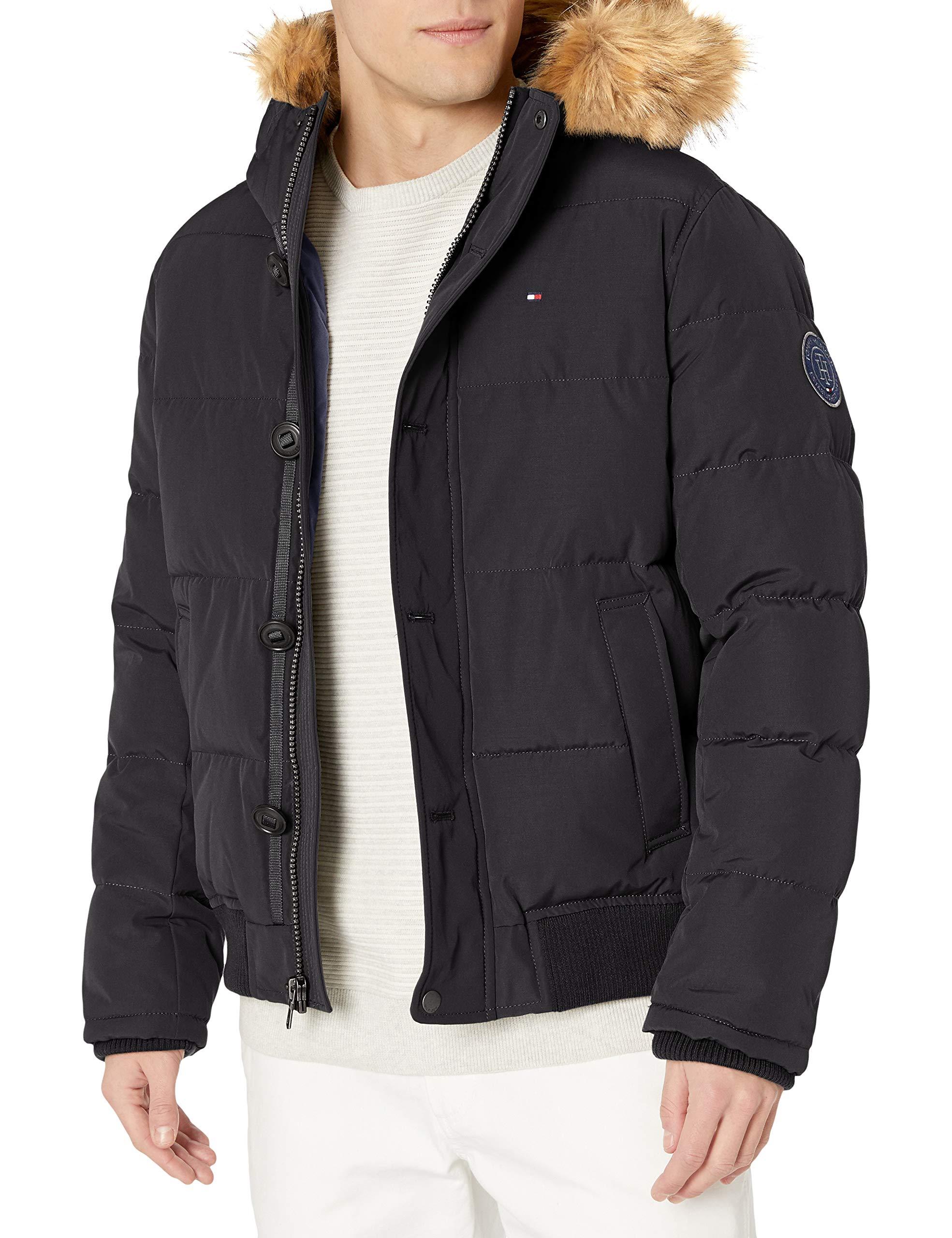 Tommy Hilfiger Arctic Cloth Quilted Snorkel Bomber With Removable Faux Fur  Trimmed Hood in Black for Men - Save 42% | Lyst