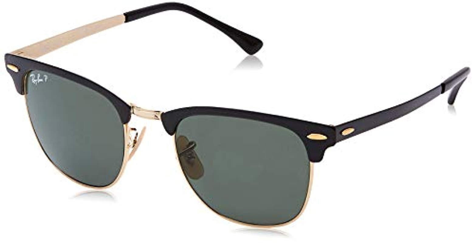 Ray Ban Rb3716 Clubmaster Metal Square Sunglasses Shiny Black On Gold Polarized Green 51 Mm Lyst
