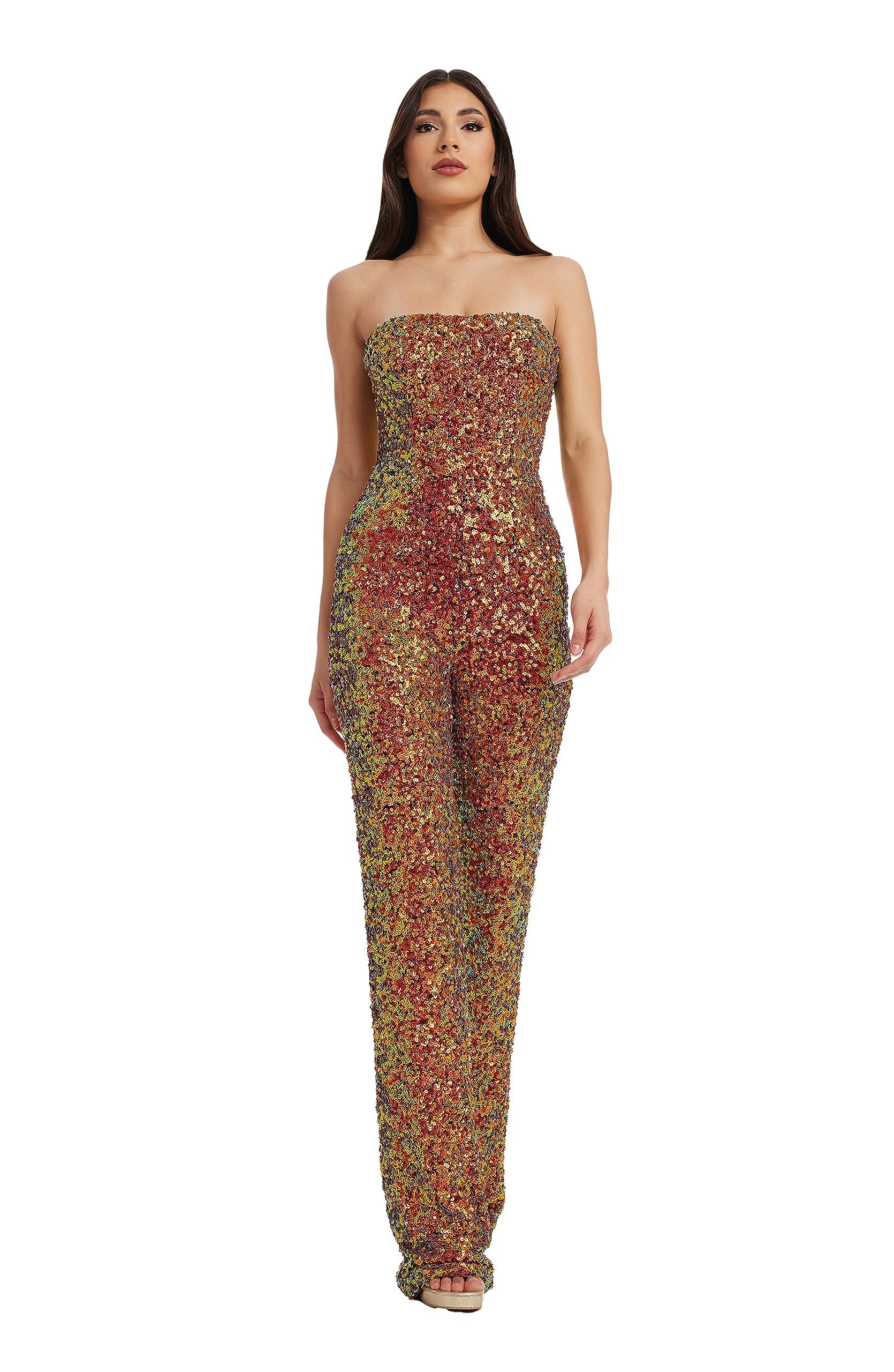 Dress the Population Andy Strapless Sequin Wide Leg Jumpsuit in