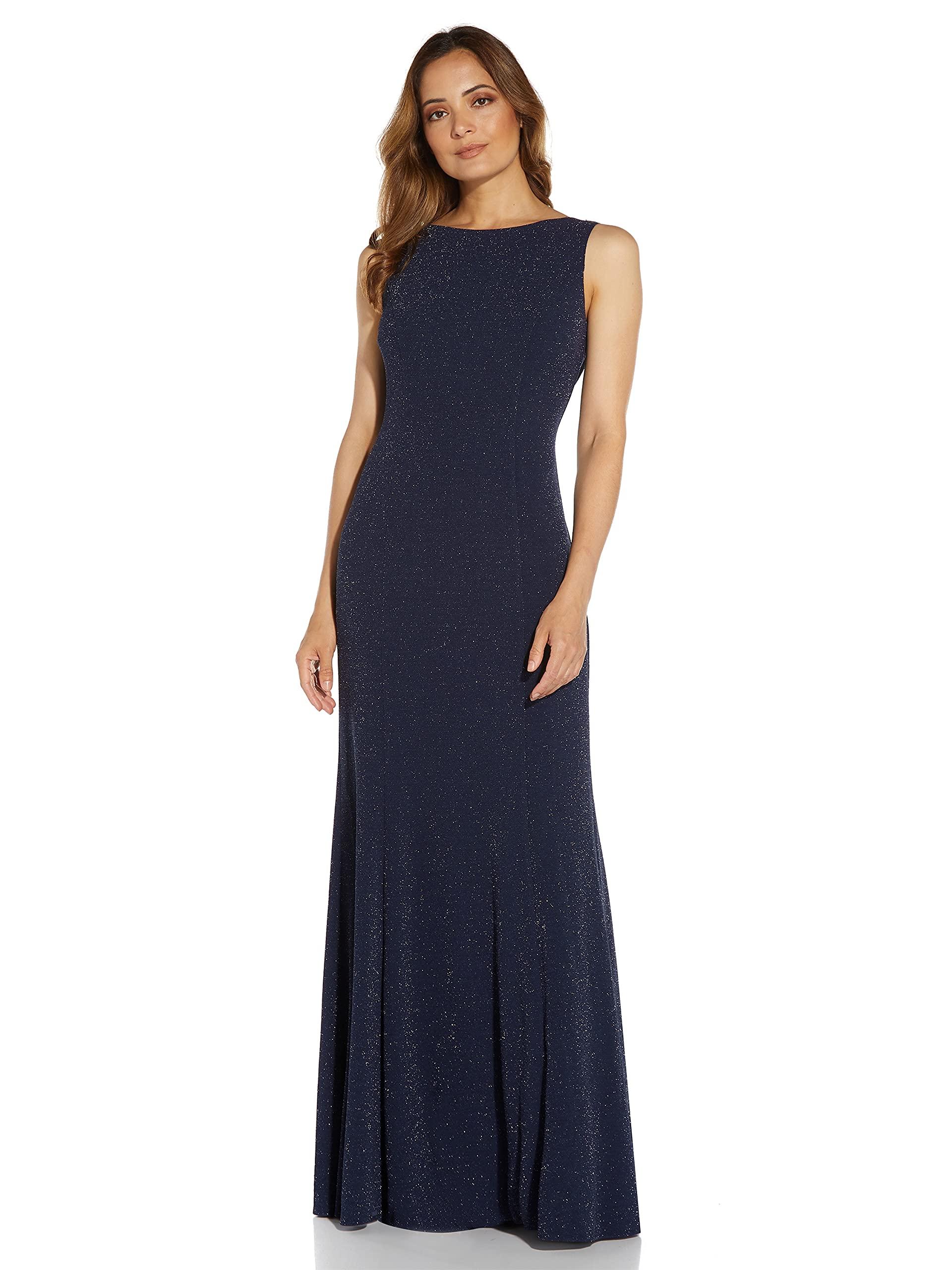 Adrianna Papell Metallic Knit Cowl Back Gown in Blue | Lyst
