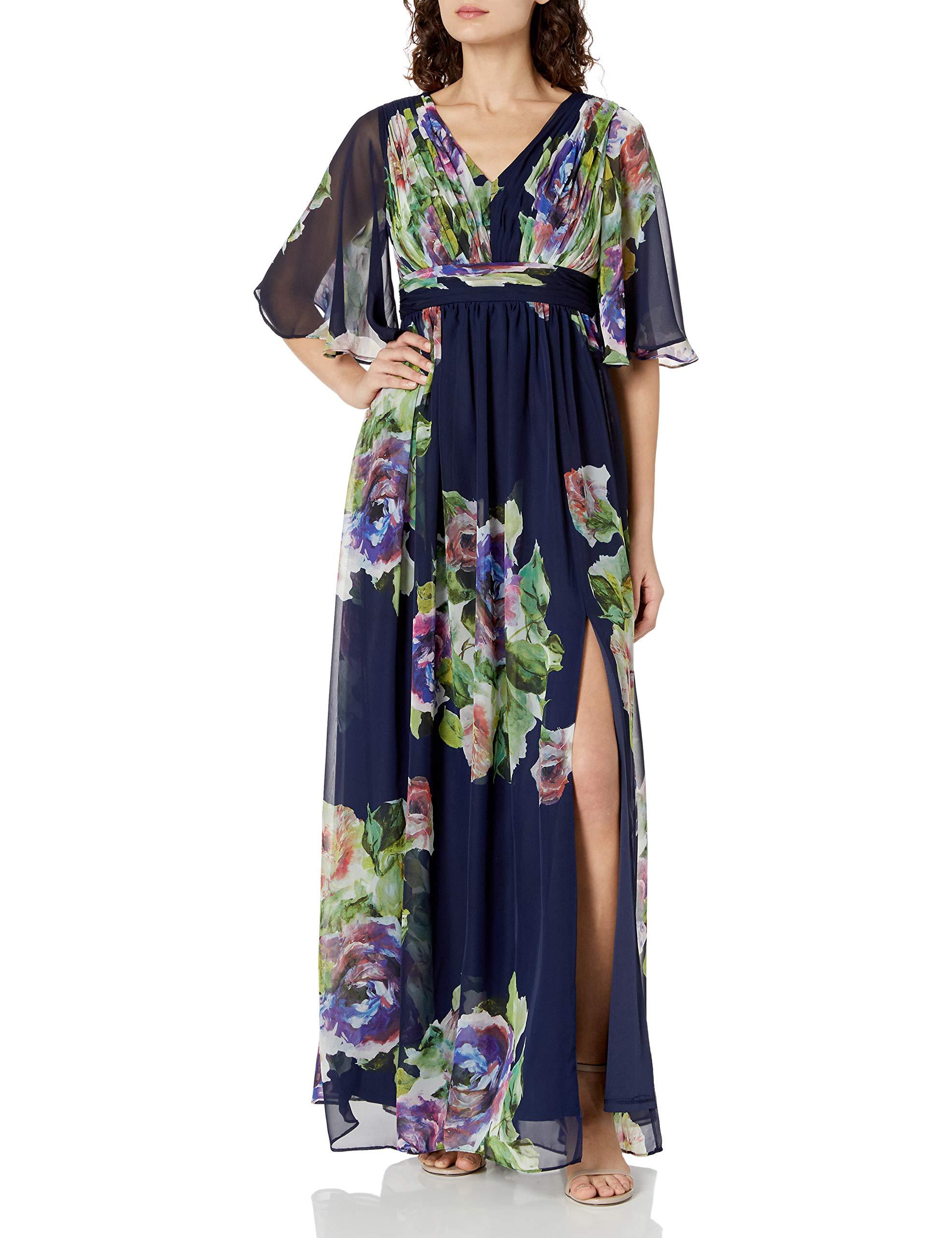 adrianna papell printed chiffon gown