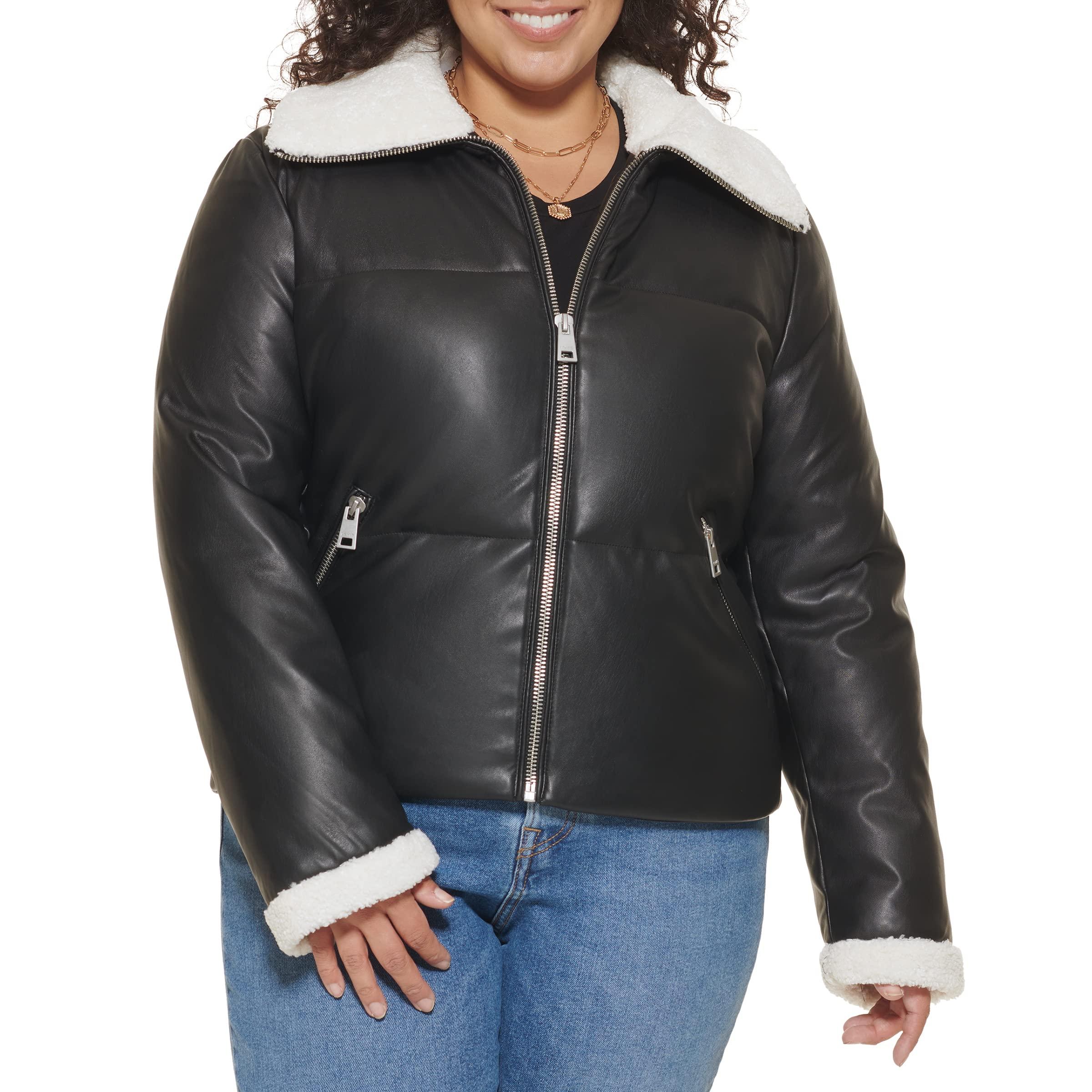 Levi's The Breanna Smooth Lamb Faux Leather Puffer Jacket in Black | Lyst