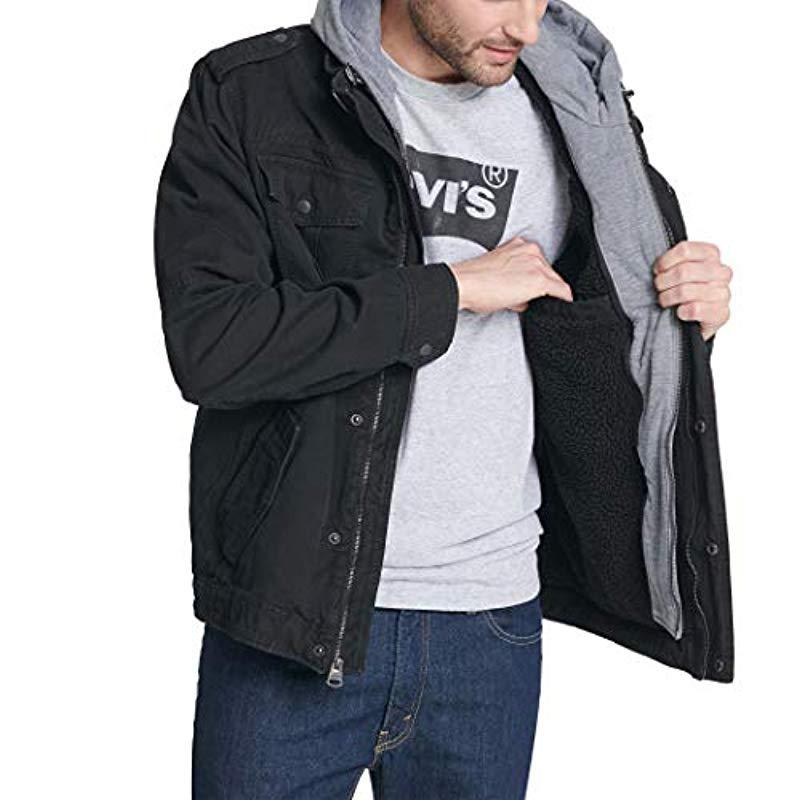 Levi's Washed Cotton Military Jacket With Removable Hood in Black for Men -  Save 43% | Lyst