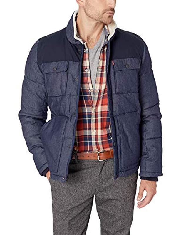 Levi's Quilted Mixed Media Shirttail Work Wear Puffer Jacket Insulated