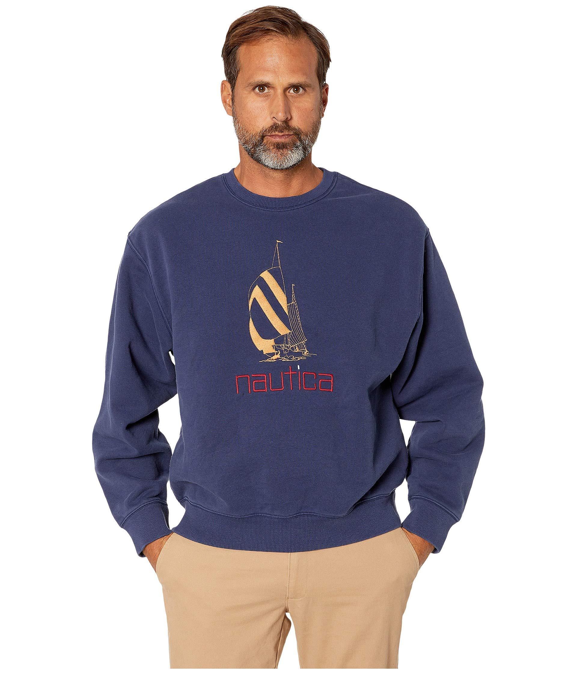 Nautica Classic Fit 100 Cotton Long Sleeve Fleece Pullover in Blue for Men Lyst