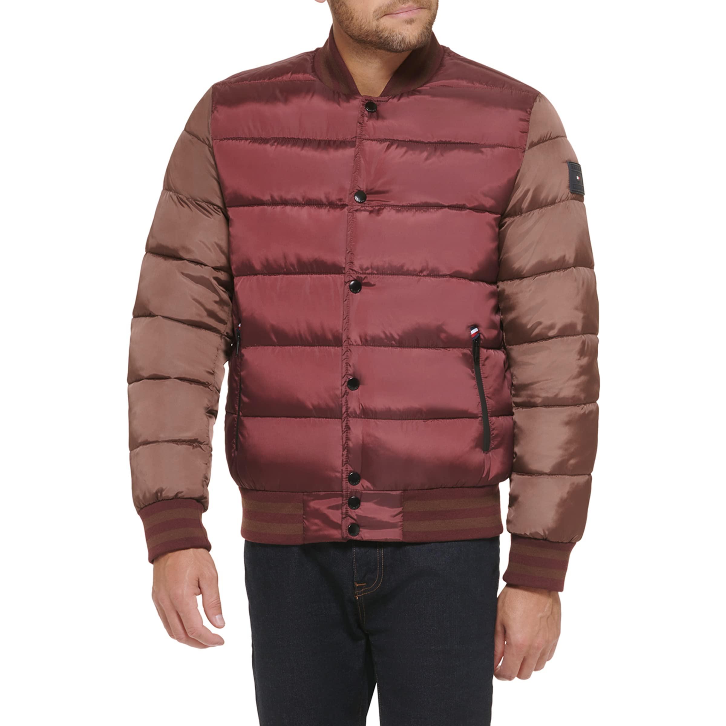 Tommy Hilfiger Quilted Varsity Puffer Bomber in Red for Men | Lyst