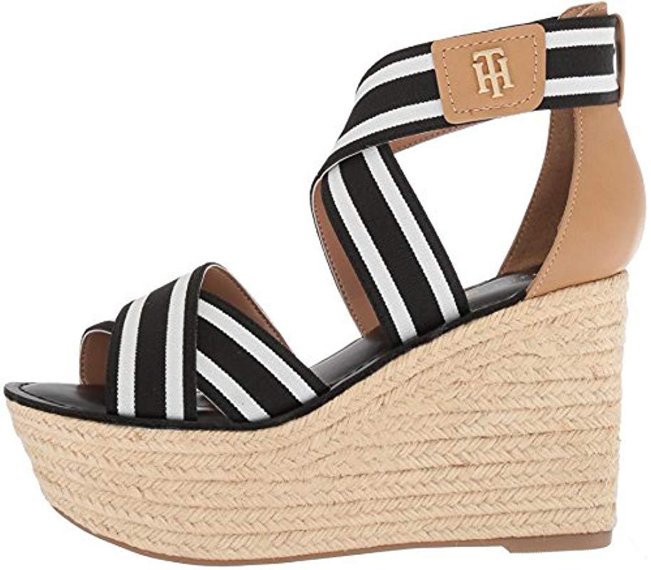 Tommy Hilfiger Synthetic Theia Espadrille Wedge Sandal in Black/White  (Black) | Lyst