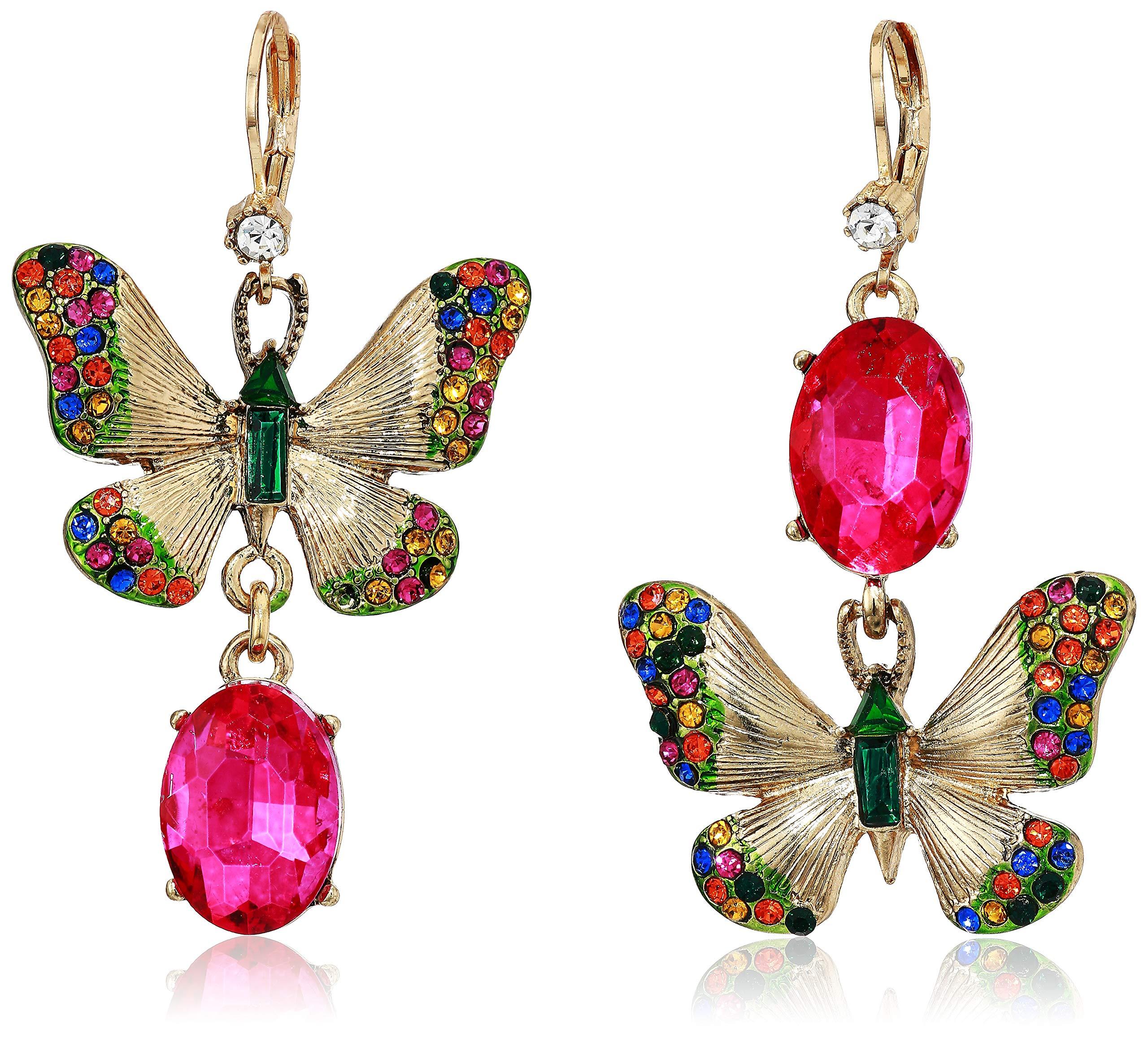 Betsey Johnson Butterfly Mismatch Drop Earrings Lyst