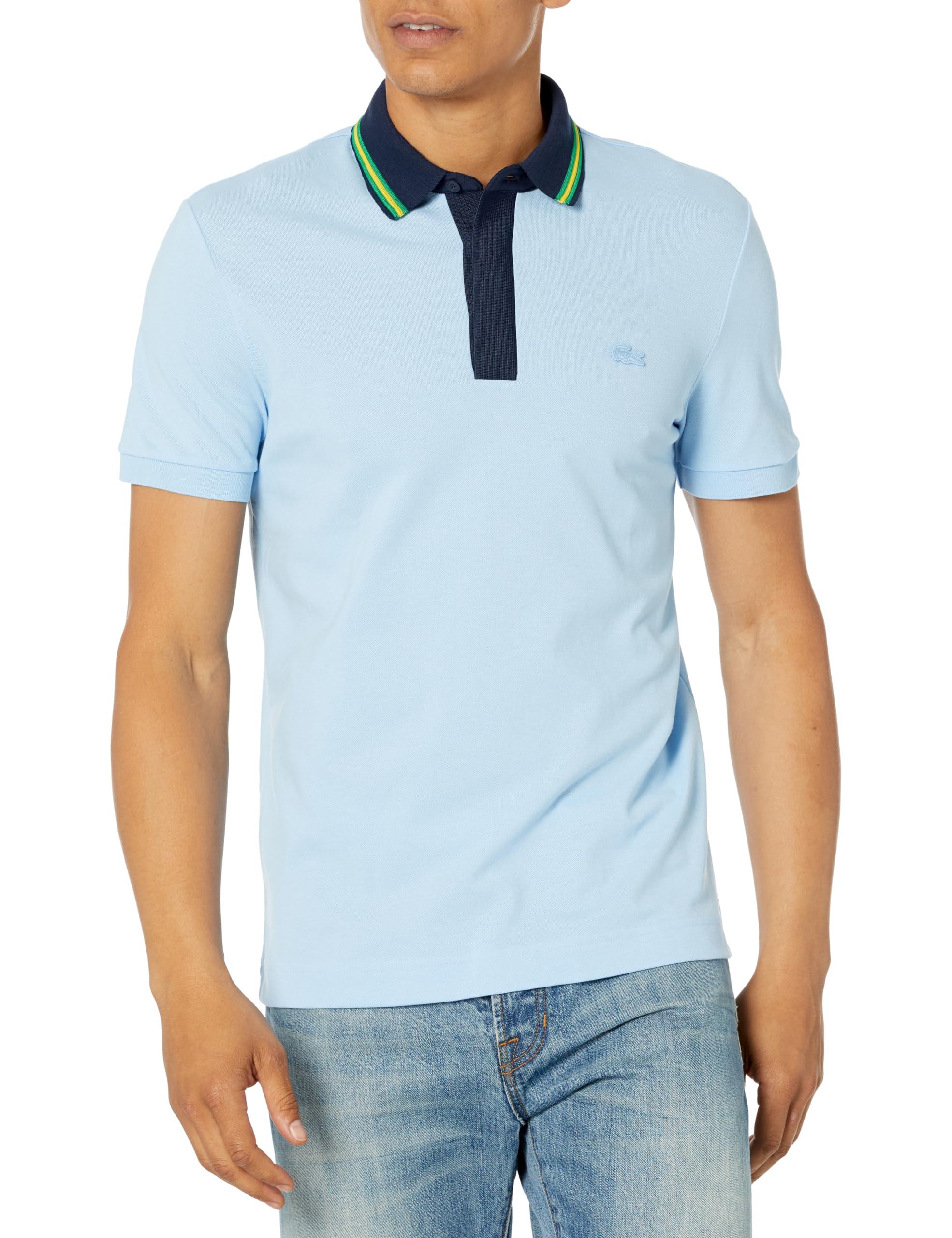 Lacoste Short Sleeve Regular Fit Striped Neck Polo Shirt in Blue for ...