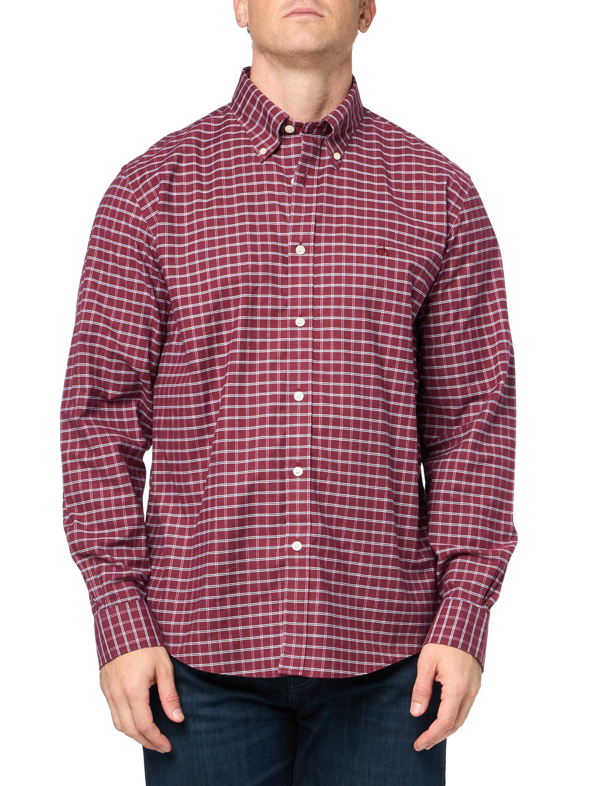 Brooks Brothers Men's Friday Sport Shirt - Long Sleeve Poplin Check, Original Polo Button Down Collar, Regular Fit