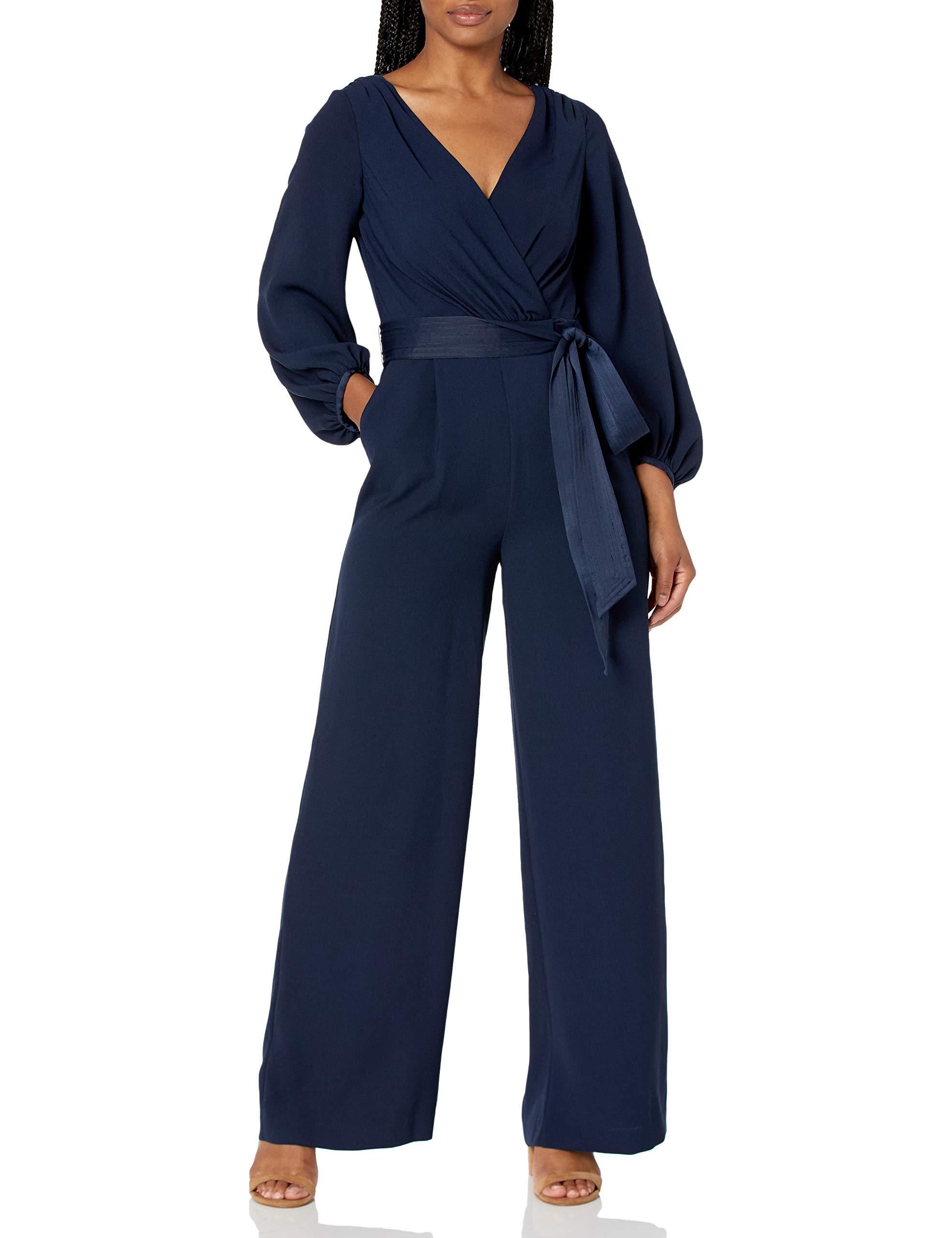 Eliza J Faux Wrap Long Sleeve Jumpsuit in Navy (Blue) - Lyst