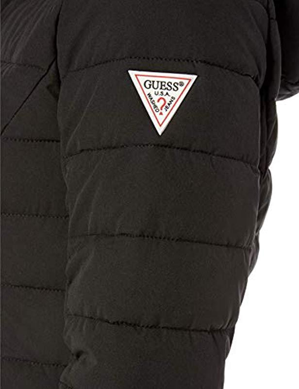 GUESS Women's Knee Length Packable Puffer Coat with Hood and Stand Collar 