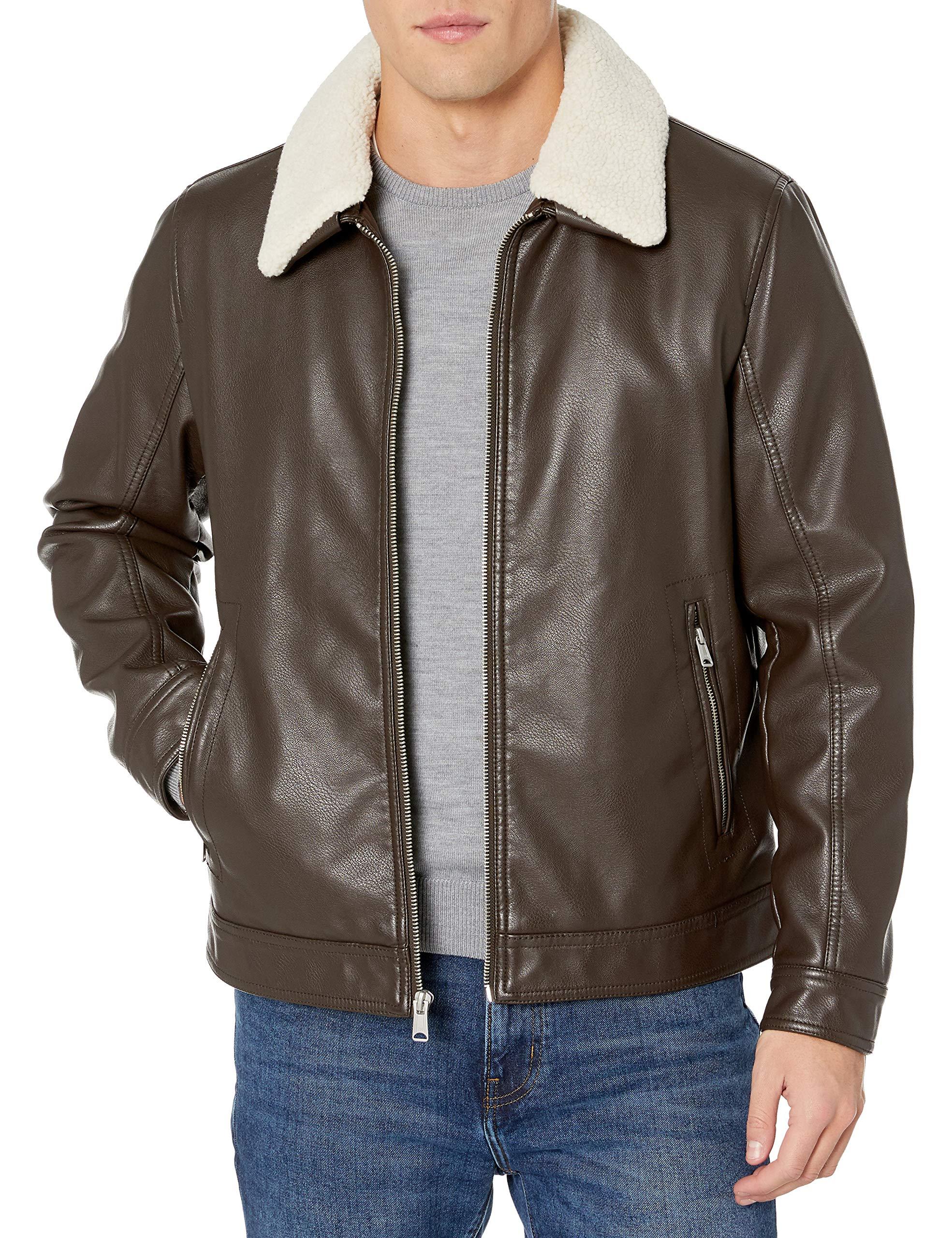 Tommy Hilfiger Classic Faux Leather Jacket With Removable Sherpa Collar in  Dark Brown/ Cream (Brown) for Men - Lyst