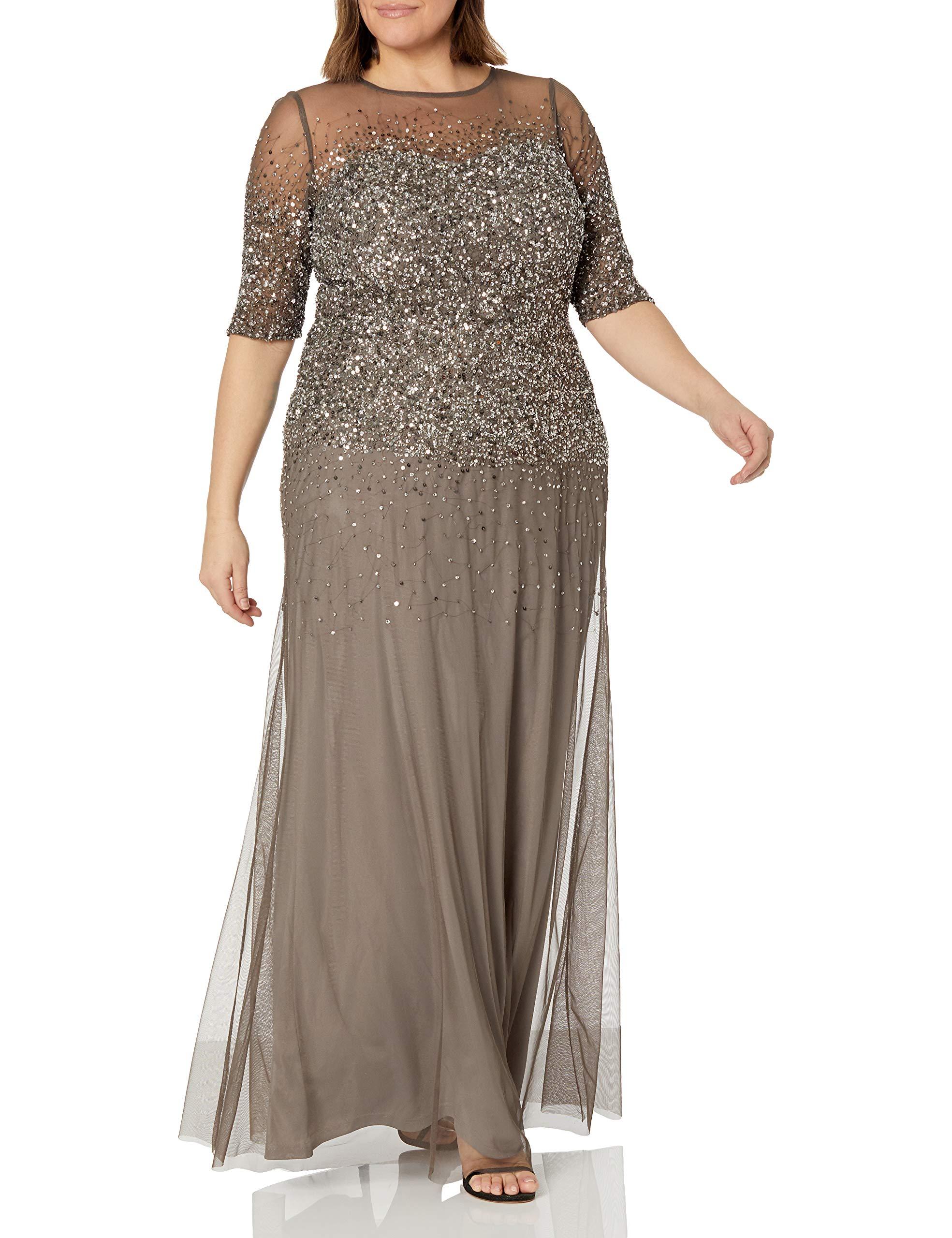 Adrianna Papell Tulle Plus-size 3/4 Sleeve Beaded Illusion Gown With  Sweetheart Neckline - Lyst