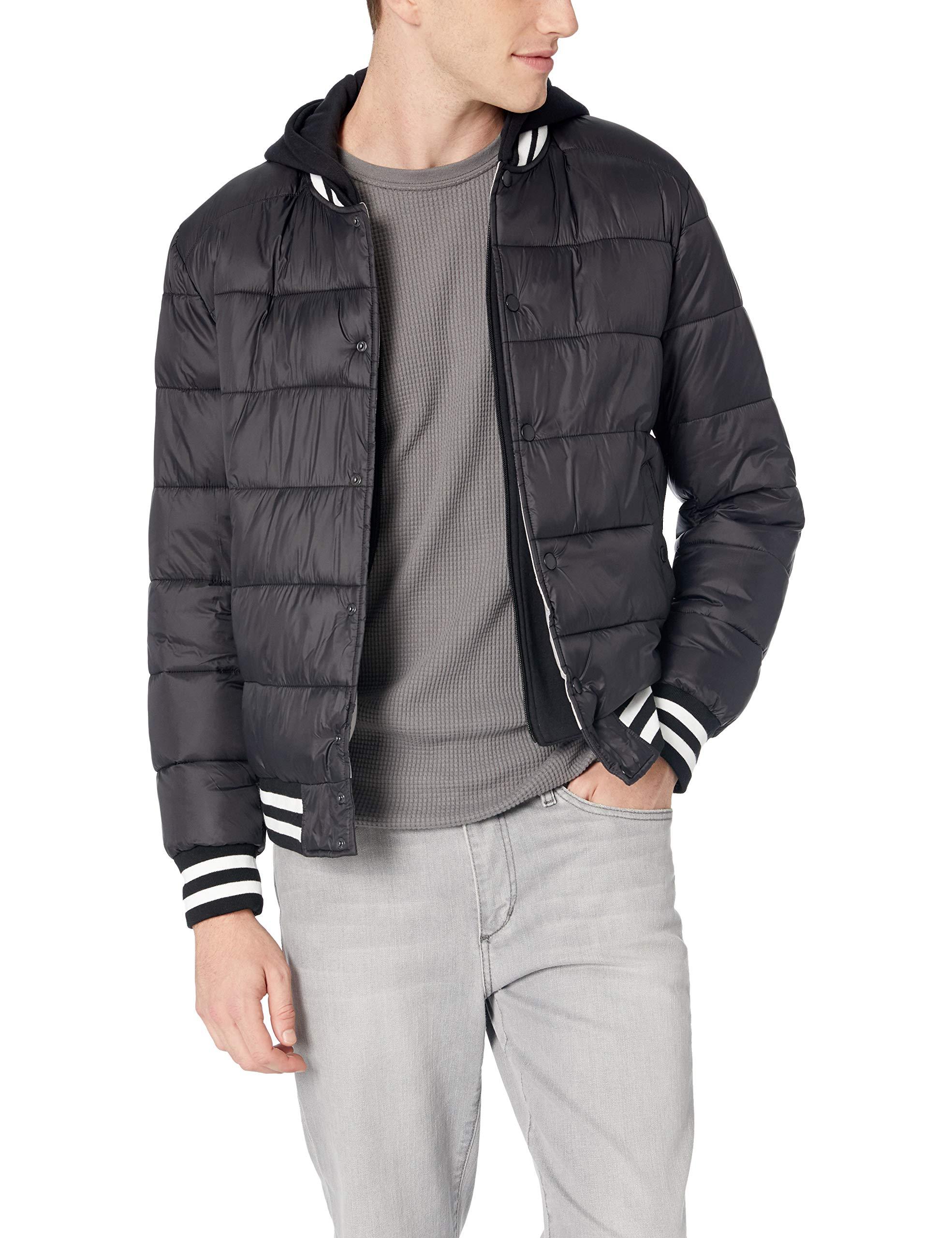 Guess Varsity Puffer Jacket With Hood in Black for Men | Lyst