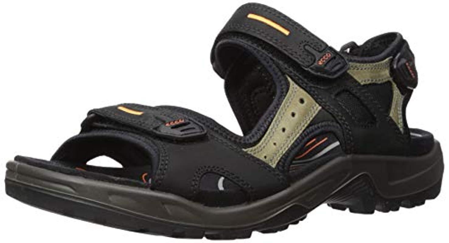 Ecco Leather Yucatan Outdoor Offroad Hiking Sandal in Black/Mole/Black