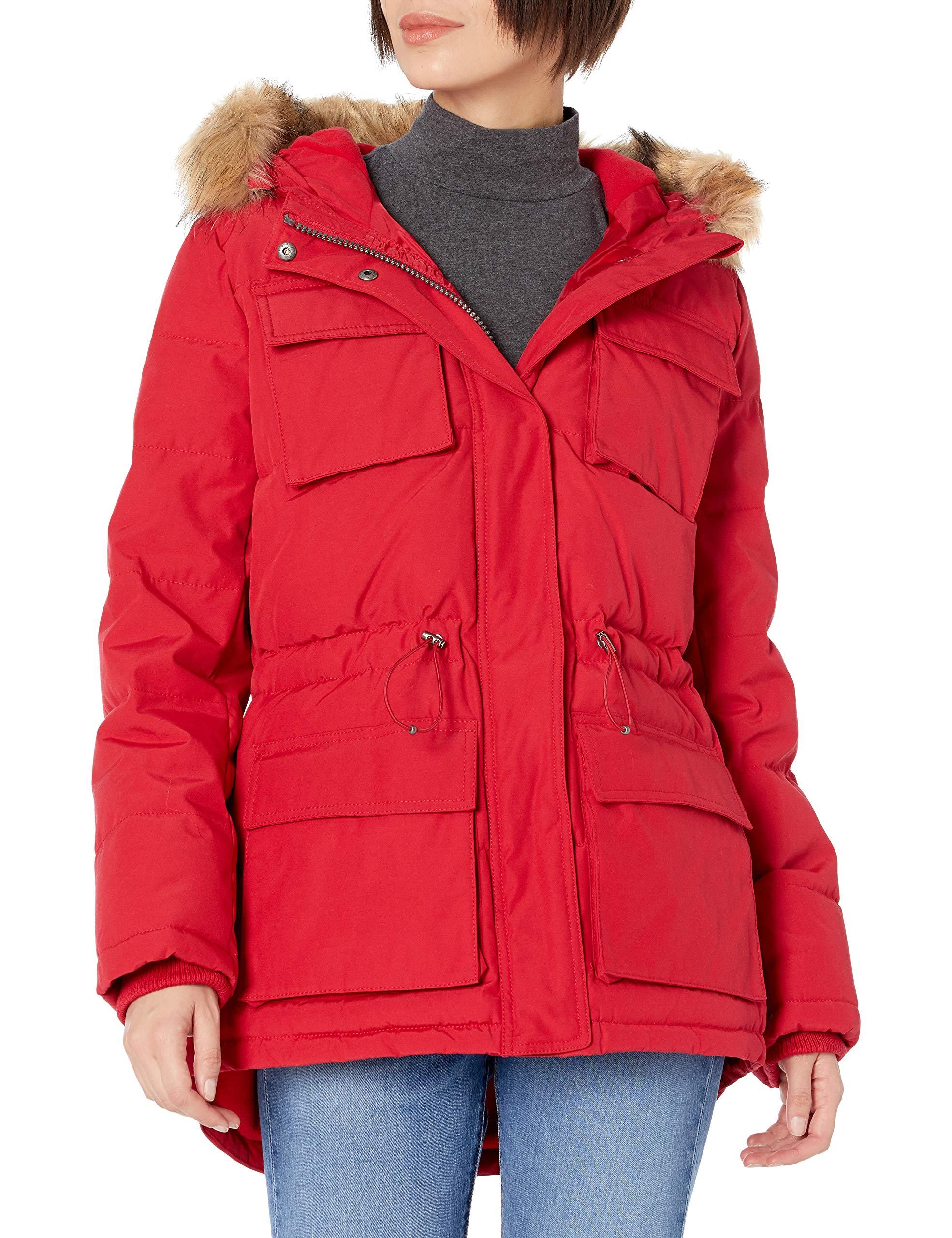 red corduroy jacket with fur collar