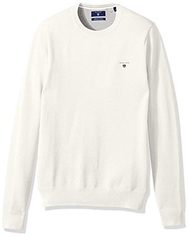 GANT Cotton Pique Crewneck Sweater in Eggshell (White) for Men - Lyst