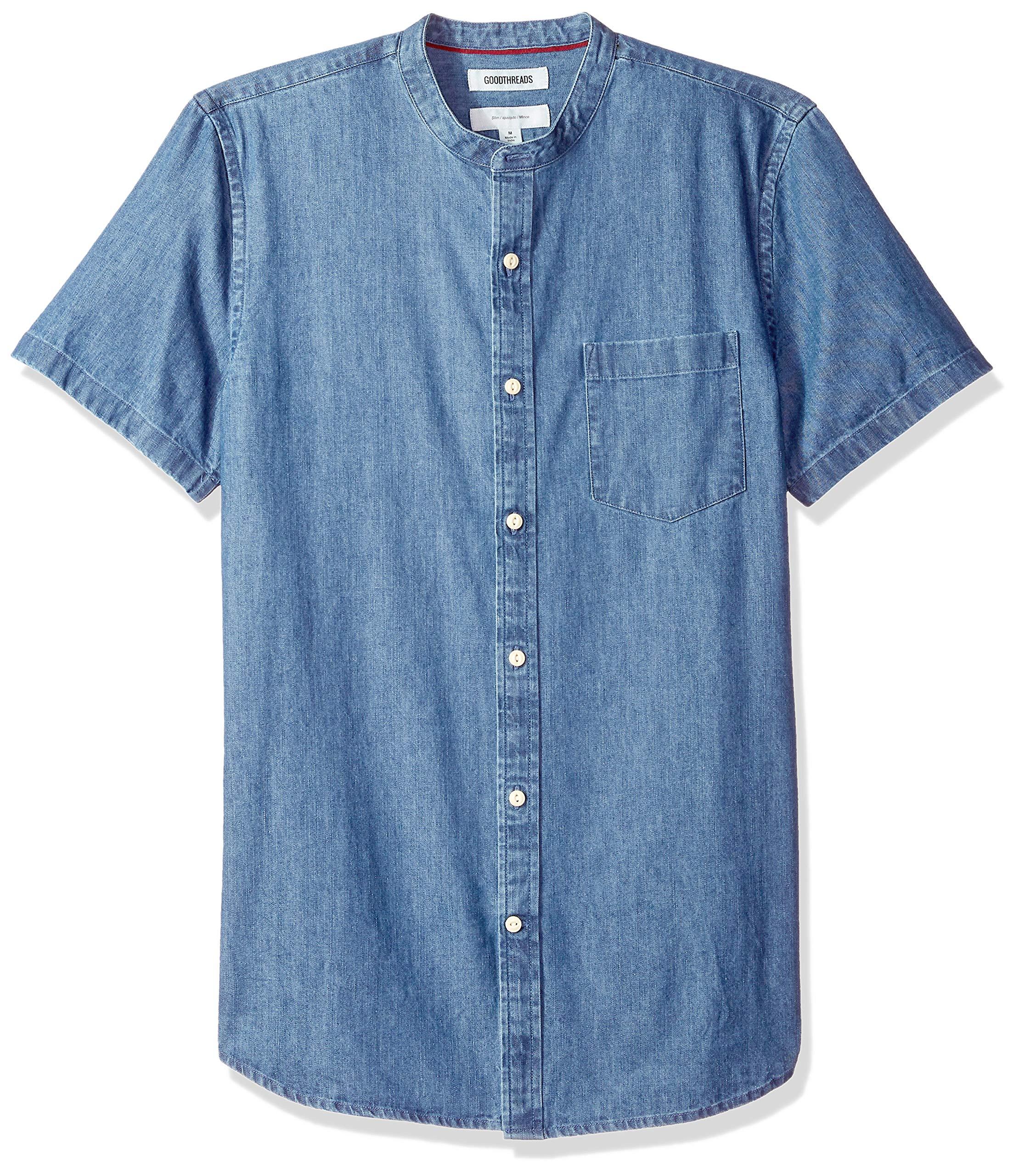 Goodthreads Slim-fit Short-sleeve Band-collar Denim Shirt in Blue for ...
