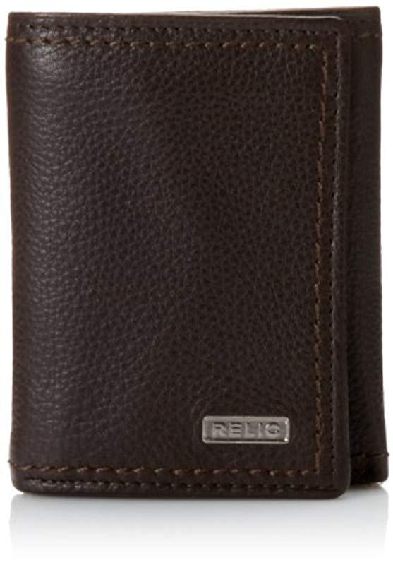 Fossil Relic By Leather Trifold Wallet in Brown for Men Lyst
