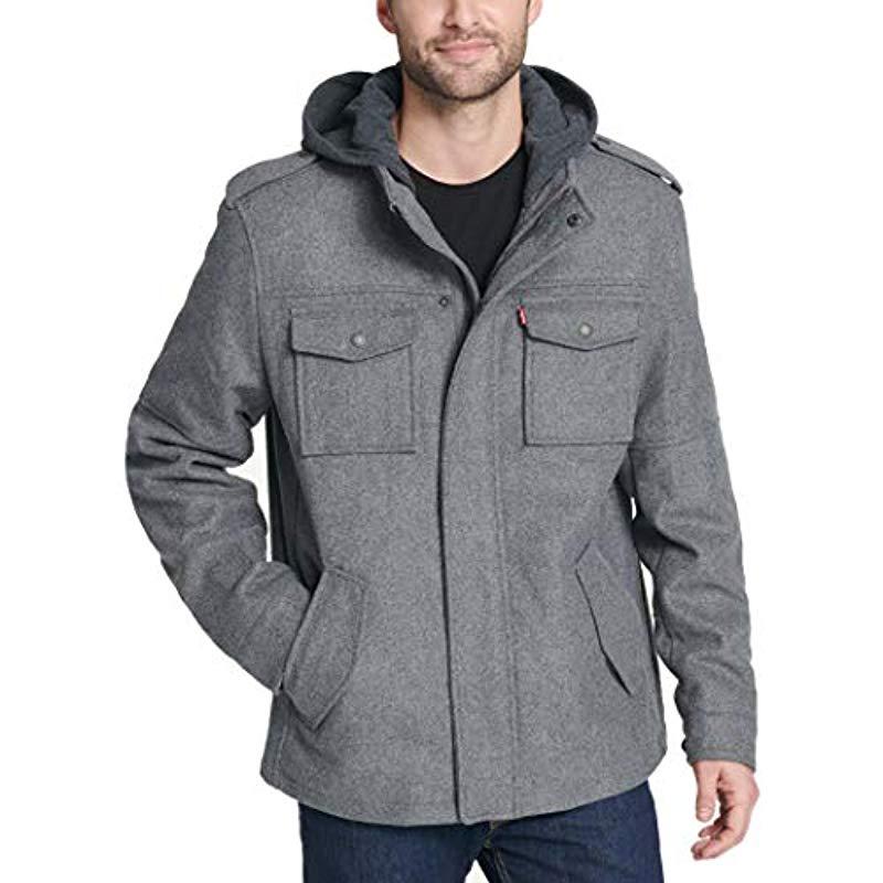 Levi's Wool Blend Military Jacket With Hood in Light Grey (Gray) for Men -  Save 28% | Lyst