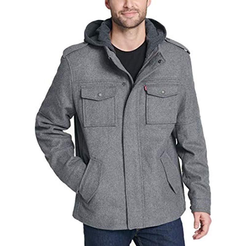 Levi's Wool Blend Military Jacket With Hood in Light Grey (Gray) for