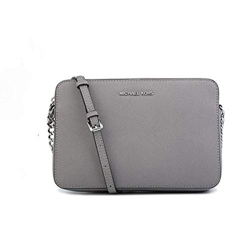 Michael Kors Jet Set Large Saffiano Leather Crossbody Bag in Pearl Grey