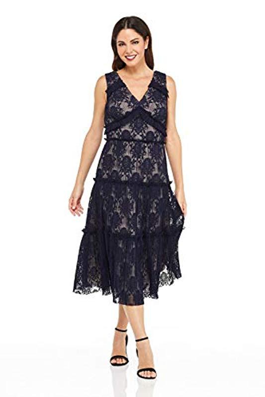 Petite Pleat Lace Tiered Cocktail Dress 
